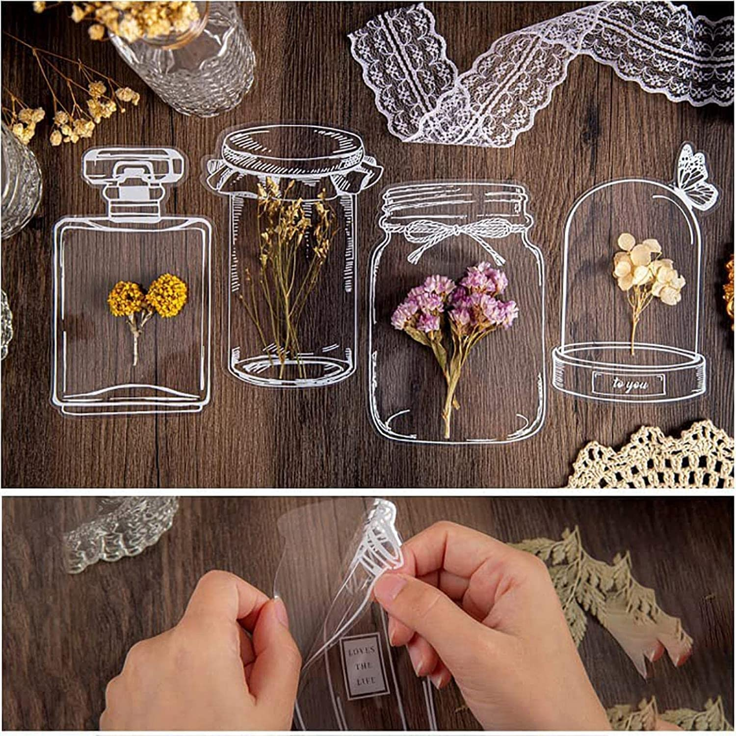 Clear Drift Bottle Bookmarks, 30Pcs Transparent Dried Flower Bookmark,Clear Floral Bookmark, DIY Natural Page Marker Clips Bookmarks,Style C image number 2