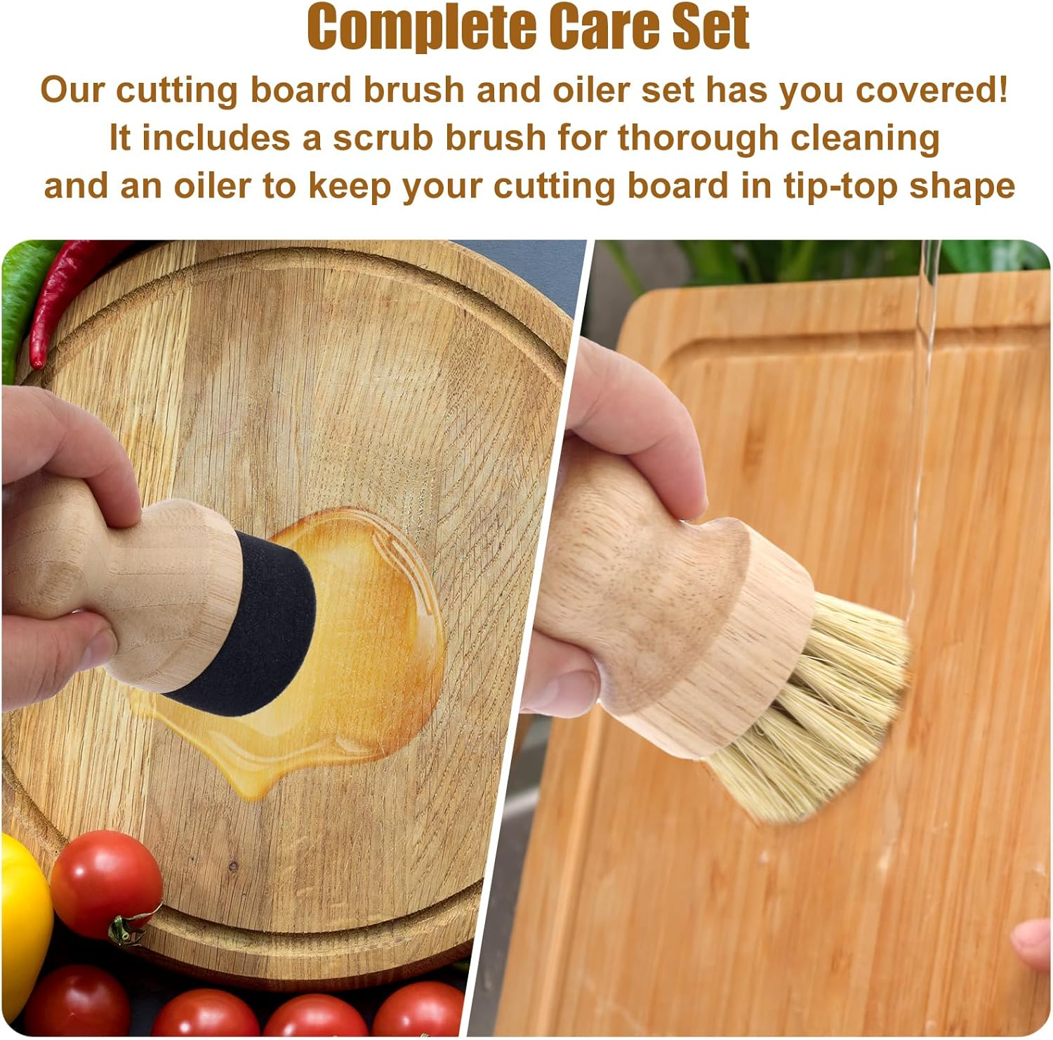 Cutting Board Oil Wax Applicator & Scrubbing Brush, Wood with Sisal Fibers and Sponge Mineral Oil Wax Applicator with Lid for Wooden Butcher Blocks Spatulas Spoons Kitchenware image number 5