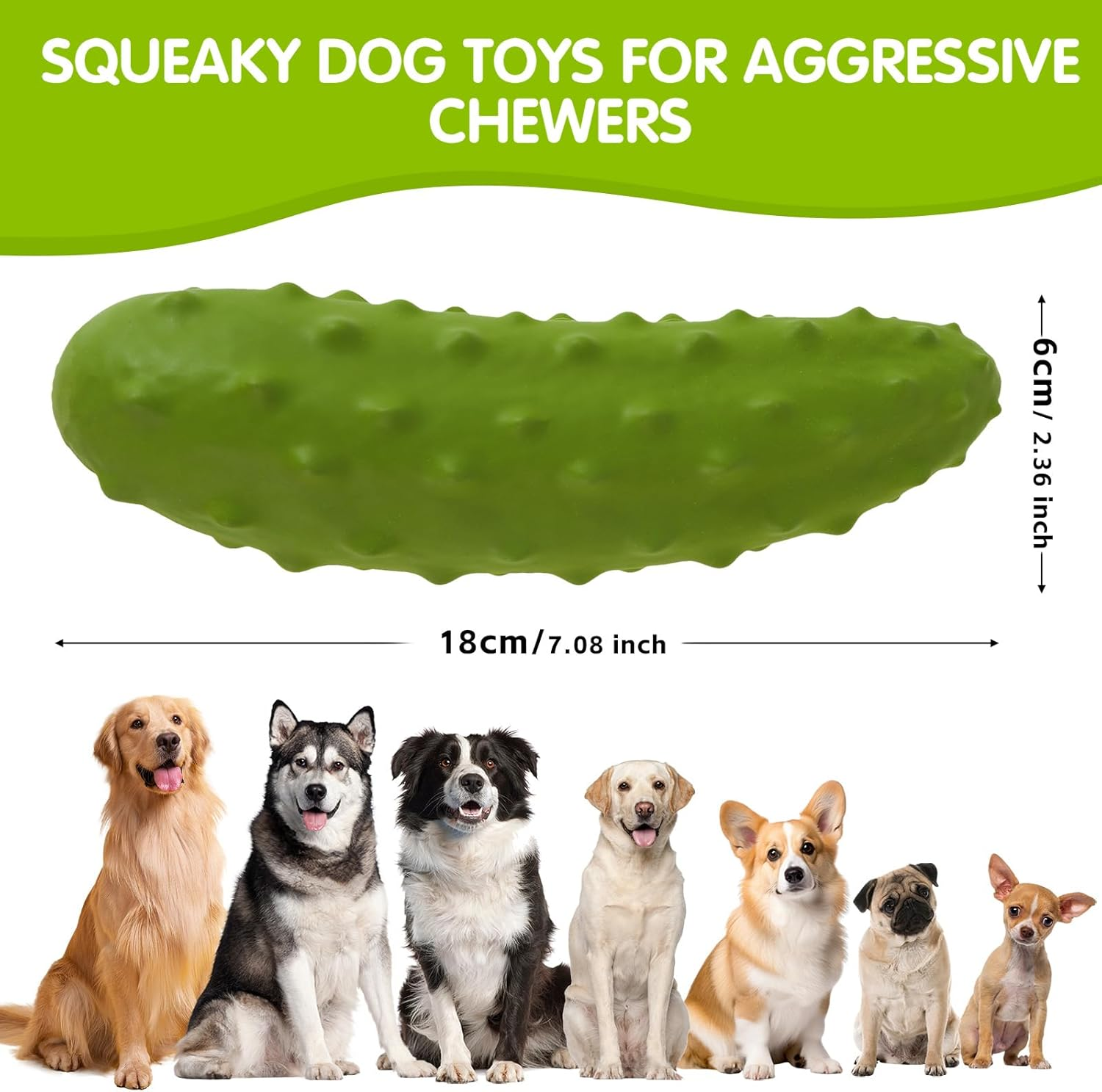LIFLIX Tough Squeaky Dog Toys, Durable Dog Chew Toy with Natural Rubber, Teething Toys for Medium Large Breeds, Cucumber Pickle Shape image number 2