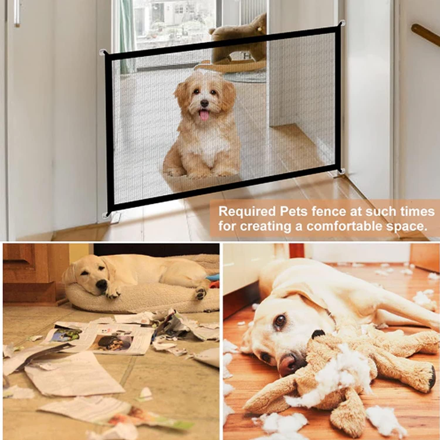 EZONEDEAL Pet Mesh Gate, Portable Folding Mesh Magic Gate for Stairs Wide 70.8"X27.56", Retractable Dog Cat Safe Gate Guard Safety Fence for Hall Doorway Door Stair House Wall Mount, Dog Stairs Gate image number 6