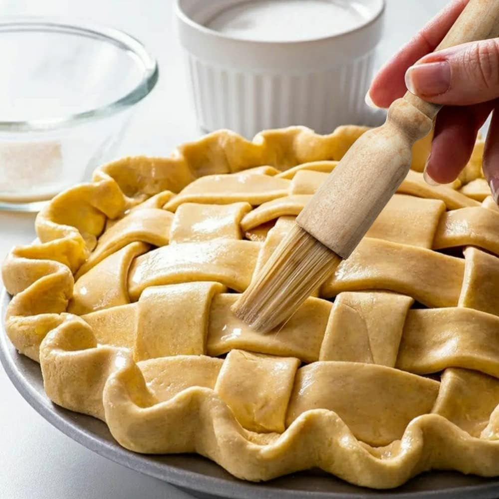 ANGIX 1 X Wooden Pastry Brush | Helpful in the Kitchen | Ideal for Applying Oils, Glazes, Milk, and Other | with a Comfortable round Wooden Handle | Size 2Cm X 2Cm X 19Cm image number 1