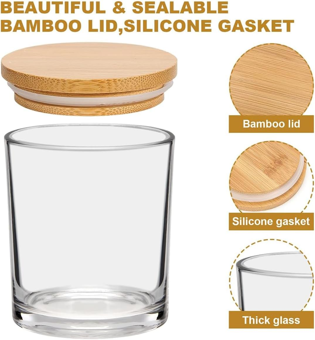 9SHOME 15Pack 7Oz Thick Glass Candle Jars with Bamboo Lids & Labels - Empty Containers for Making Candles, Dishwasher Safe