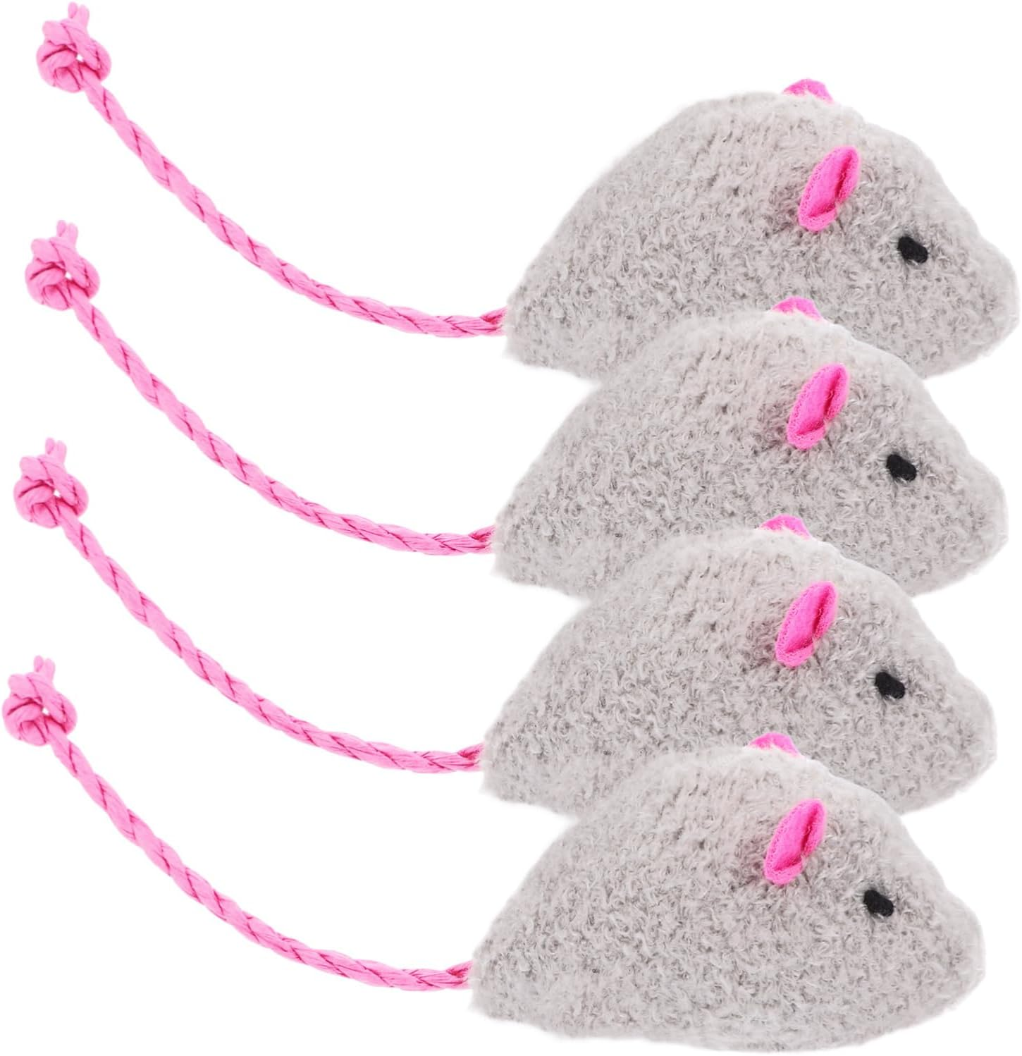 BELLIFFY 4Pcs Realistic Simulation Plush Mouse Cat Toy Moving Mouse for Indoor Exercise and Entertainment