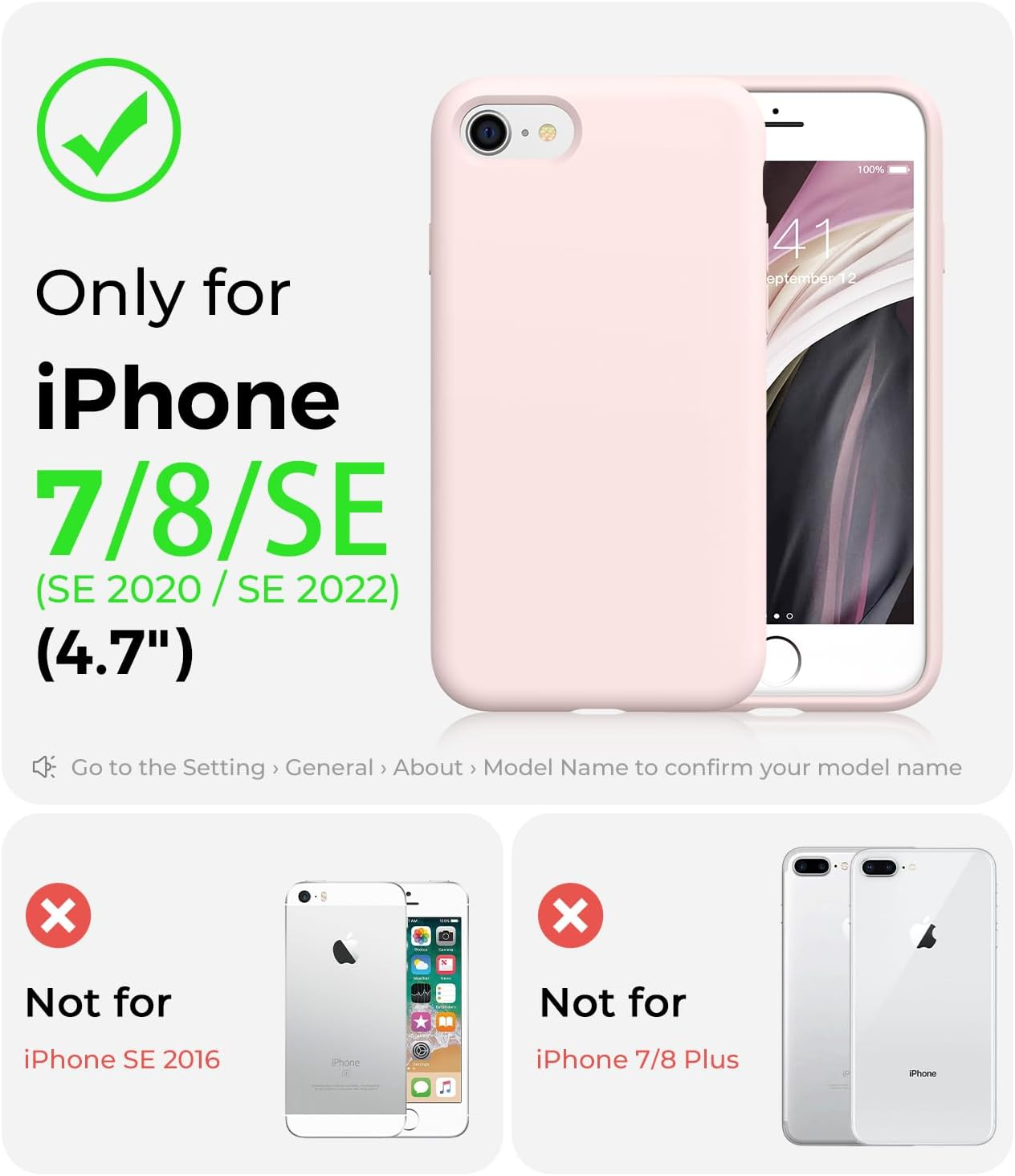 AOTESIER Slim Silicone Case for Iphone SE 2020 Case/Iphone SE 2022/Iphone 7/8 Case 4.7 Inch,Premium Liquid Silicone Rubber Full Body Military Shockproof Protective Phone Case, Chalk Pink - Chalk Pink image number 2