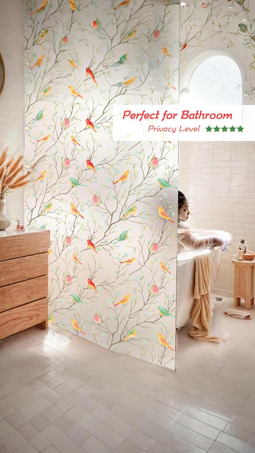 Honwor Stain Glass Effect Privacy Film - Frosted Anti-Glare UV Protection for Windows | Non-Adhesive Static Cling | Home & Office Decor | 17.7X78.7 Inch image number 5