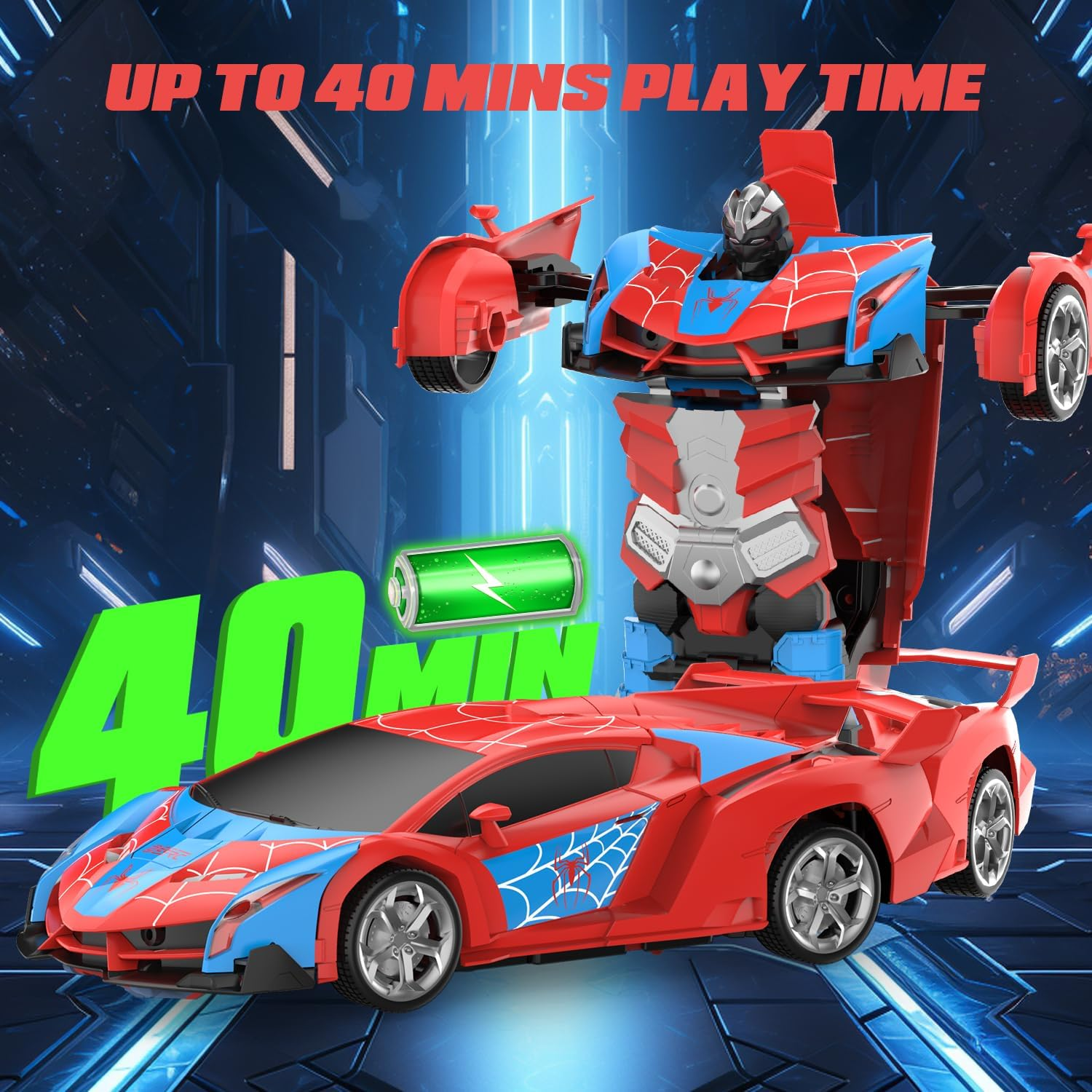 DEERC Spider RC Car Transform Robot, 2.4Ghz Remote Control Spider Cars for Kids, 1:18 Scale Robot Toy Car W/One-Key Transformation, 360&deg; Rotation, Auto Mode, Rechargeable Battery, Robot for Man Boys image number 1