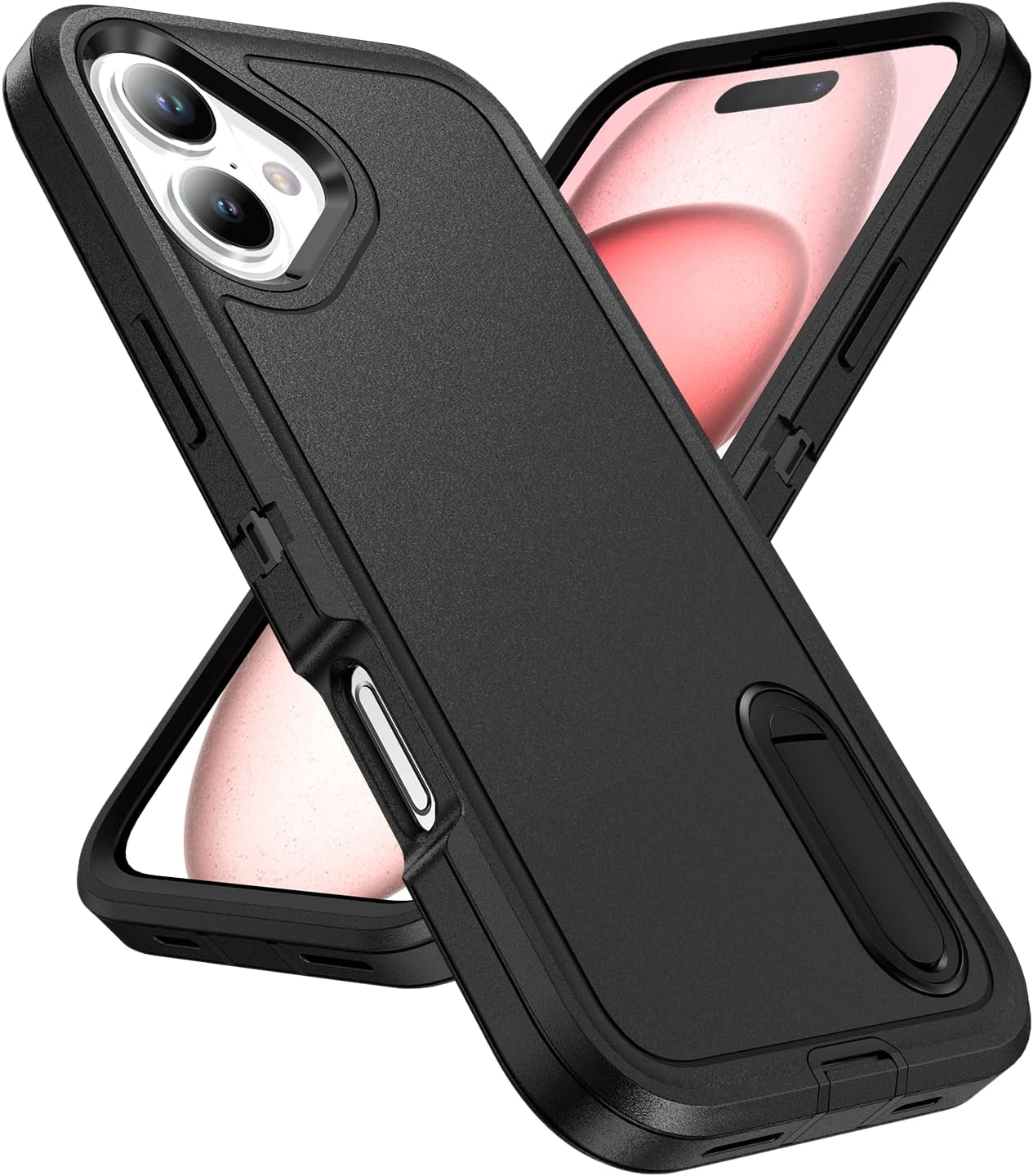 Shockproof Case for Iphone 16 Case with Kickstand,Military Grade Drop Protective,Heavy Duty Hard Back 3-Layer Protective Phone Cover for Iphone 16 (Black)