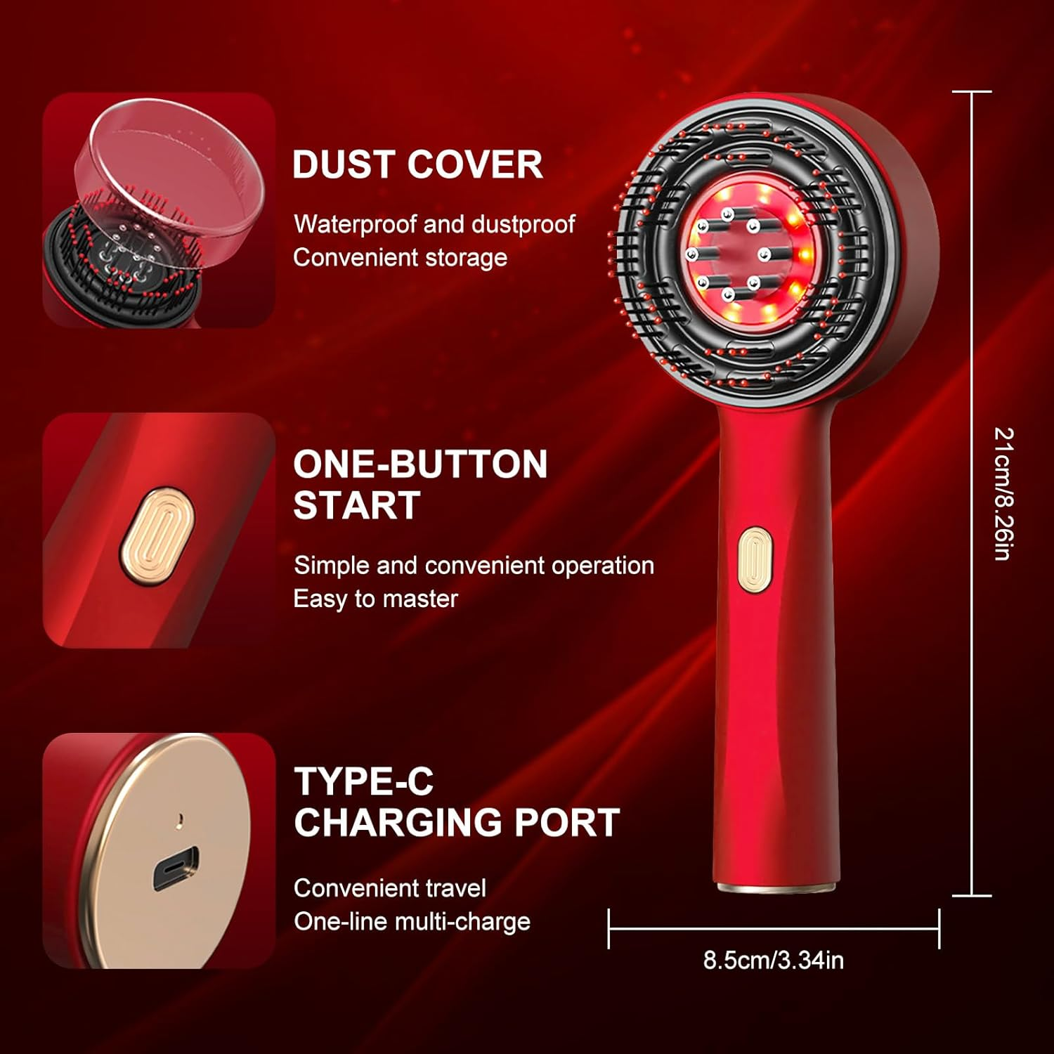 Oolong Scalp Massager, Red Light Head Massager Scalp, Multi-Functional Electric Hair Massager Brush with IPX7 Waterproof, Cordless, Hair Oil Applicator for Scalp, Hair, Head, Muscle Relax（Red） - Red image number 4