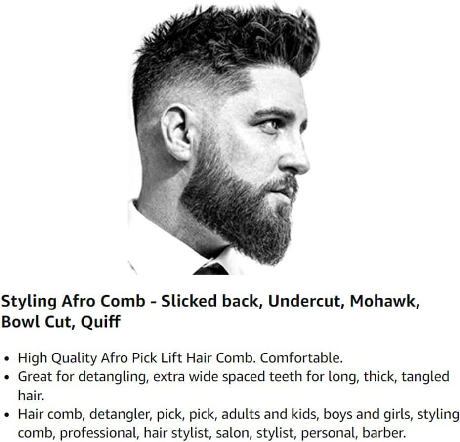 Luxxii (2 Pack) 23Cm Long Black Fist Metal Afro Pik Lift Hair Comb Detangle Wig Braid Hair Man Styling Comb
