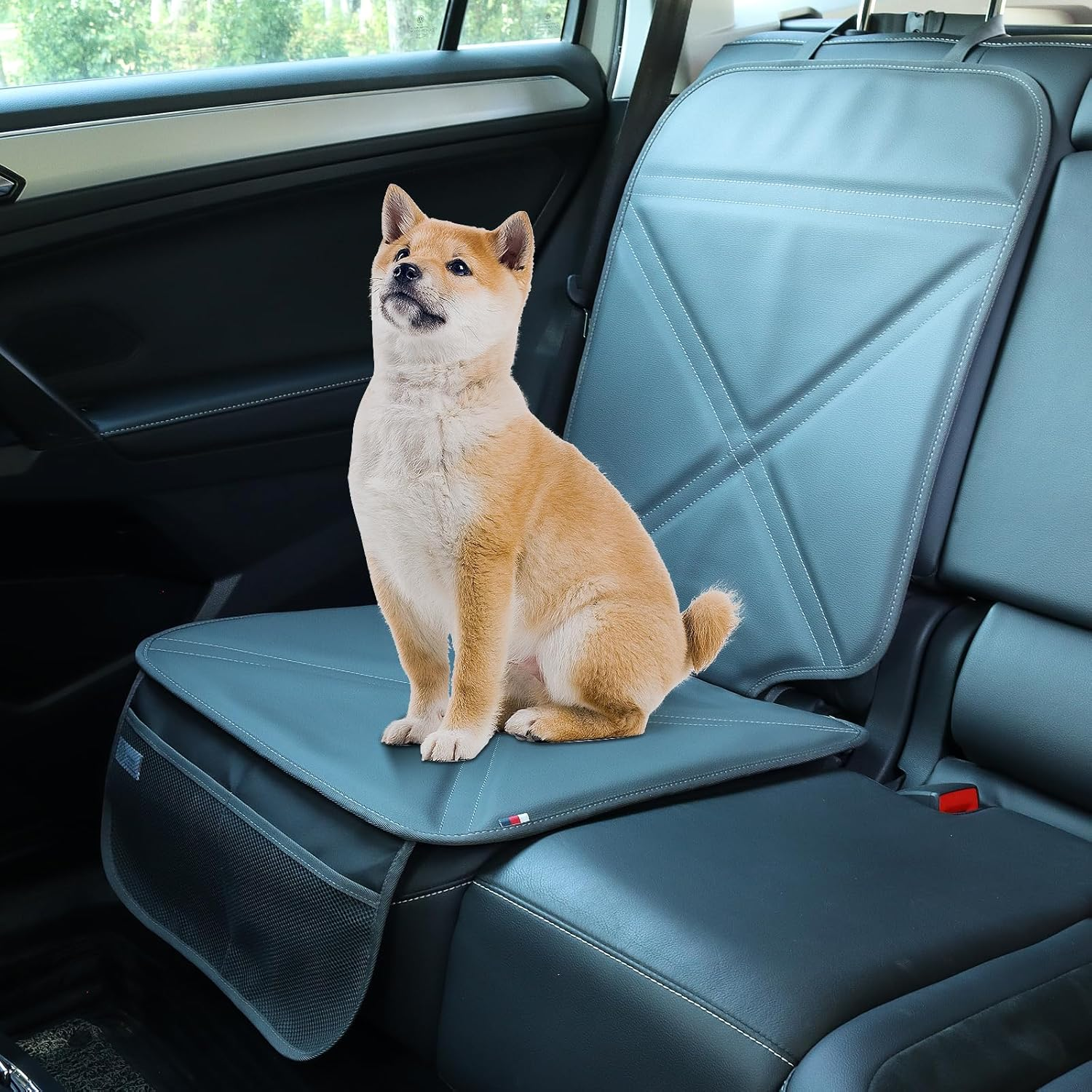 Car Seat Protector Leather Waterproof Child Safety Seat Protector Cover with Thick Pad and 2 Large Pockets Durable Kick Mat for All Auto Seat (Deep Gray) - Deep Gray image number 5