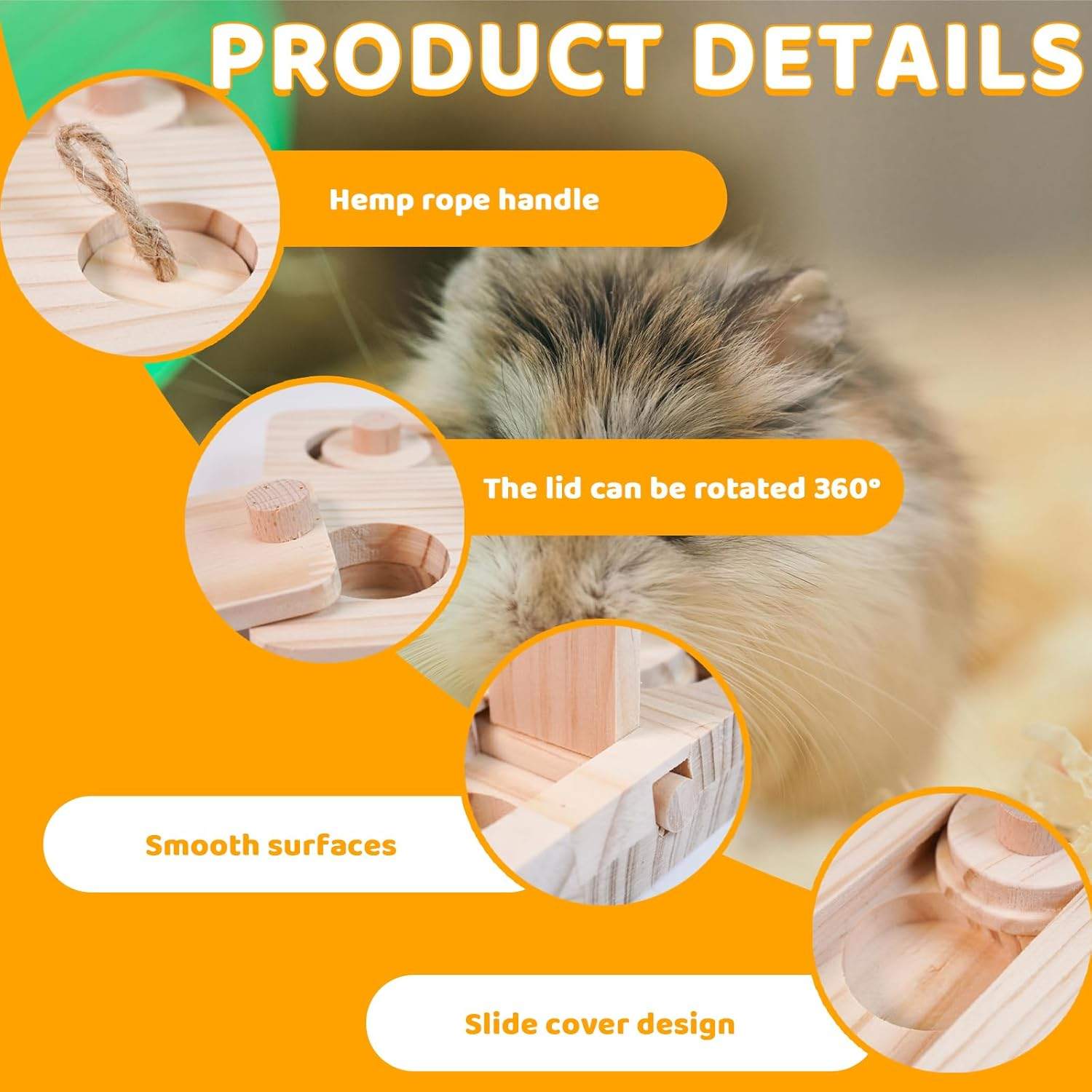 Volksrose Guinea Pig Foraging Toys, 6 in 1 Wooden Guinea Pig Accessories, Bird Enrichment Toy, Rabbit Treats Feeding Toys for Rat, Gerbils, House Mouse, Parrot, Budgie, Bunny (A) image number 3