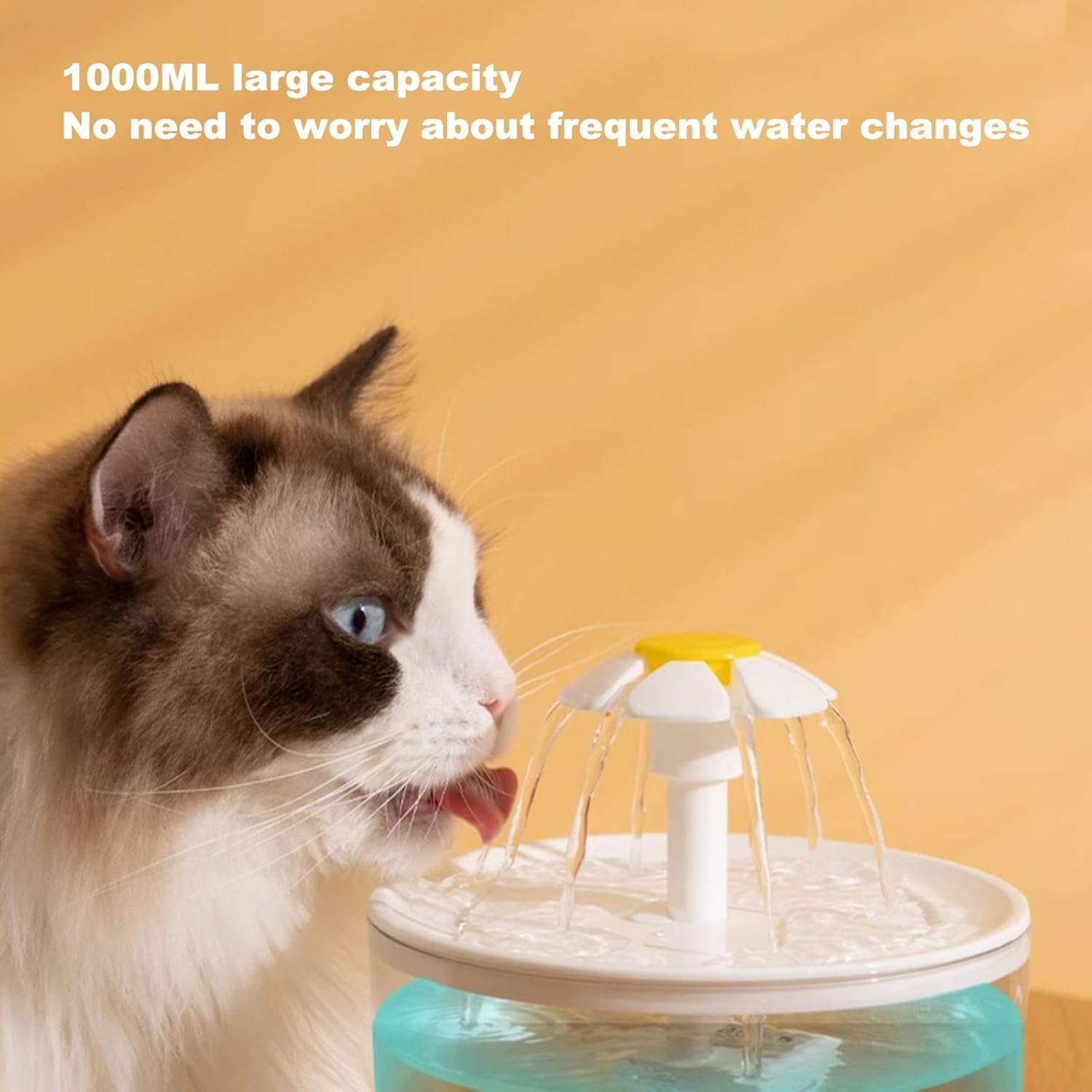 15X15X16Cm Pet Fountain Water Bowl, White USB Pet Fountain, 1L Silent Cat Water Fountain for Drinking, Electric Flower Style Water Dispenser, Cat Water Fountain with Filter image number 5