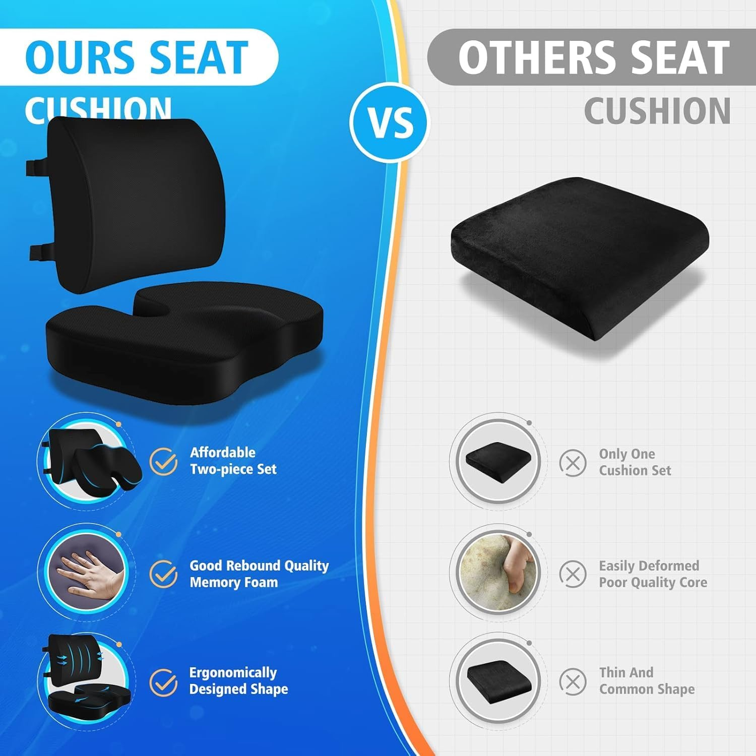 Chair Cushion & Seat Cushion for Office,Memory Foam Lumbar Support for Chair,Car,Back Support with Breathable Cover,Adjustable Straps,For Relieve Pain of Back,Lumbar,Tailbone and Sciatic Nerv,Black image number 1