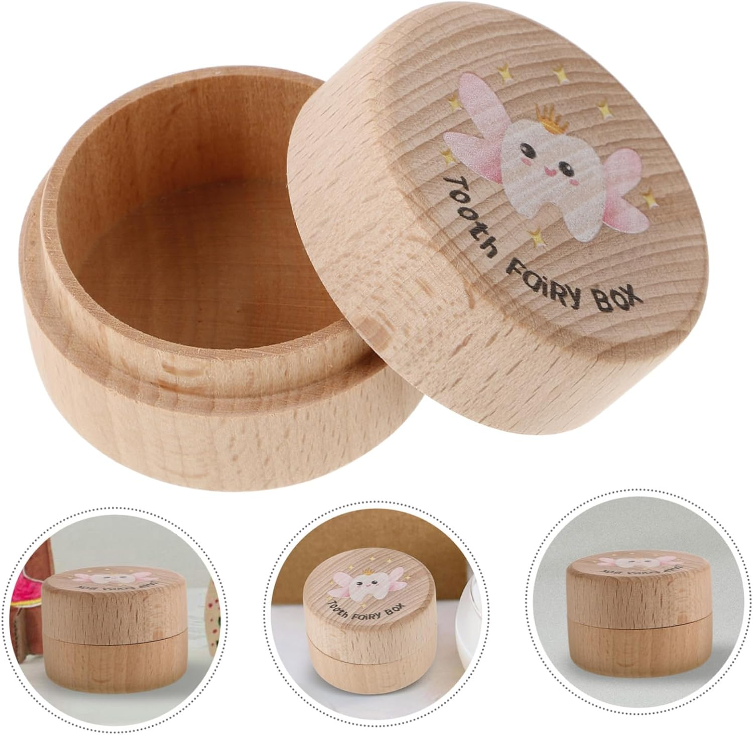 Boy Girl Tooth Holder Boys and Girls Souvenir Teeth Collector Wooden Case Fetal Hair Box image number 1