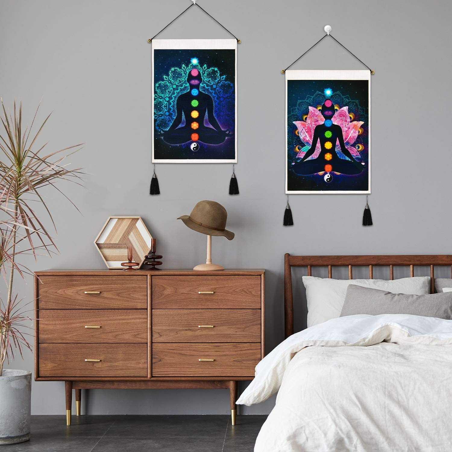 Livole Pack of 2 Chakra Trippy Yoga Meditation Tapestry - Lotus Hippie Wall Hanging for Room (13.8 X 19.7 Inches) image number 5