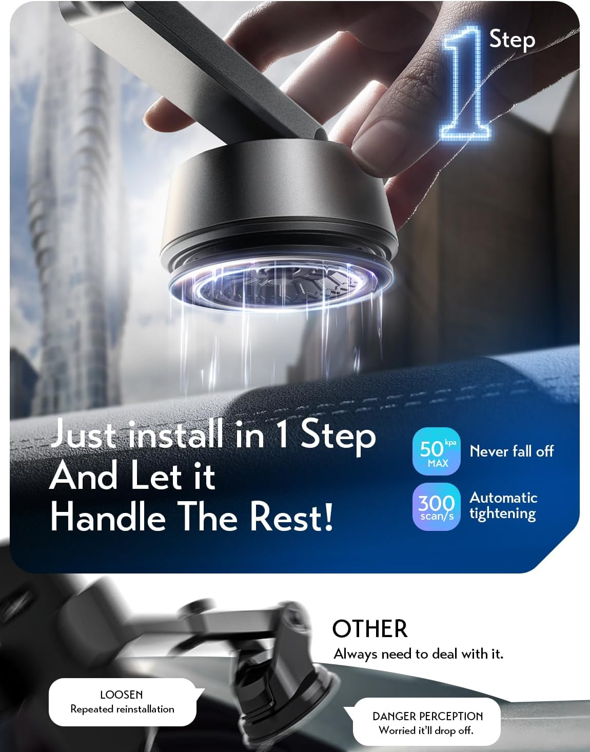 LISEN Car Phone Holder Mount,Electric Suction Cup Phone Mount,0% Incident Security Monitor ＆ 0.1S Operation ＆ Fit Any Angle,Any Position for Iphone Android and All Smartphones,All Thick Case image number 1