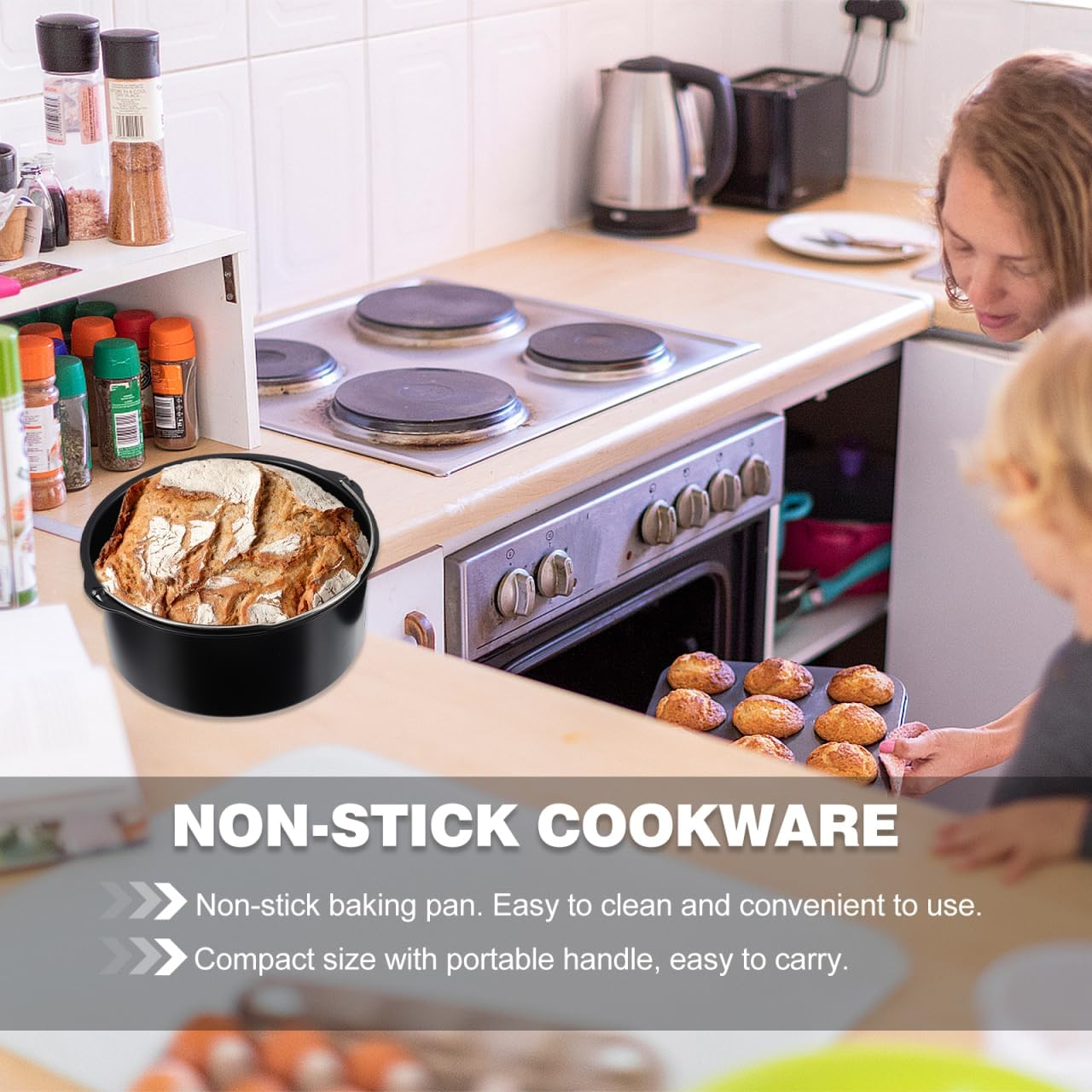 SOLUSTRE Set of Baking Molds Cake Pizza Pan Air Fryer Accessories Nonstick Coating round Shape for Baking image number 4