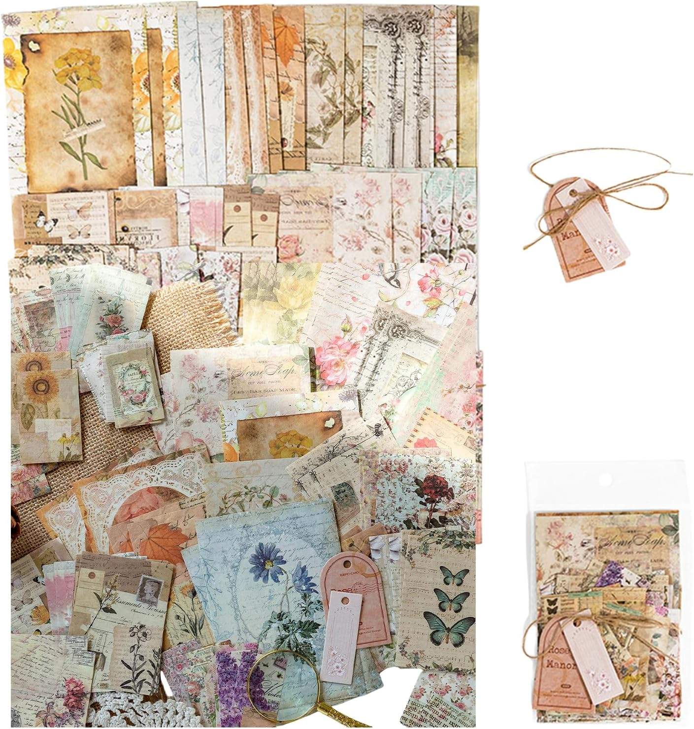 Treayes Scrapbooking Supplies Pack with Scrapbook Stickers and Journal Stickers (100 Pieces) for Art Journaling Planners DIY Paper Craft Kits Notebook Collage Album Aesthetic Picture Frames(Nature) image number 1