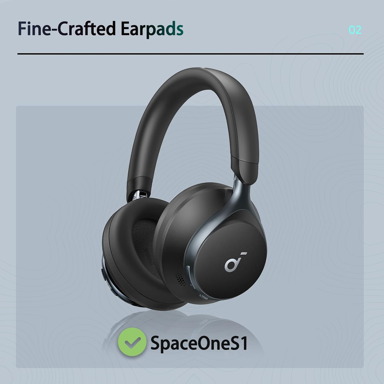 Wzsipod Replacement Ear Pads for Anker Soundcore Space One (S1) Headphones Earpads with Soft Protein Leather and Memory Foam Comfort Ear Pads (Black) image number 1