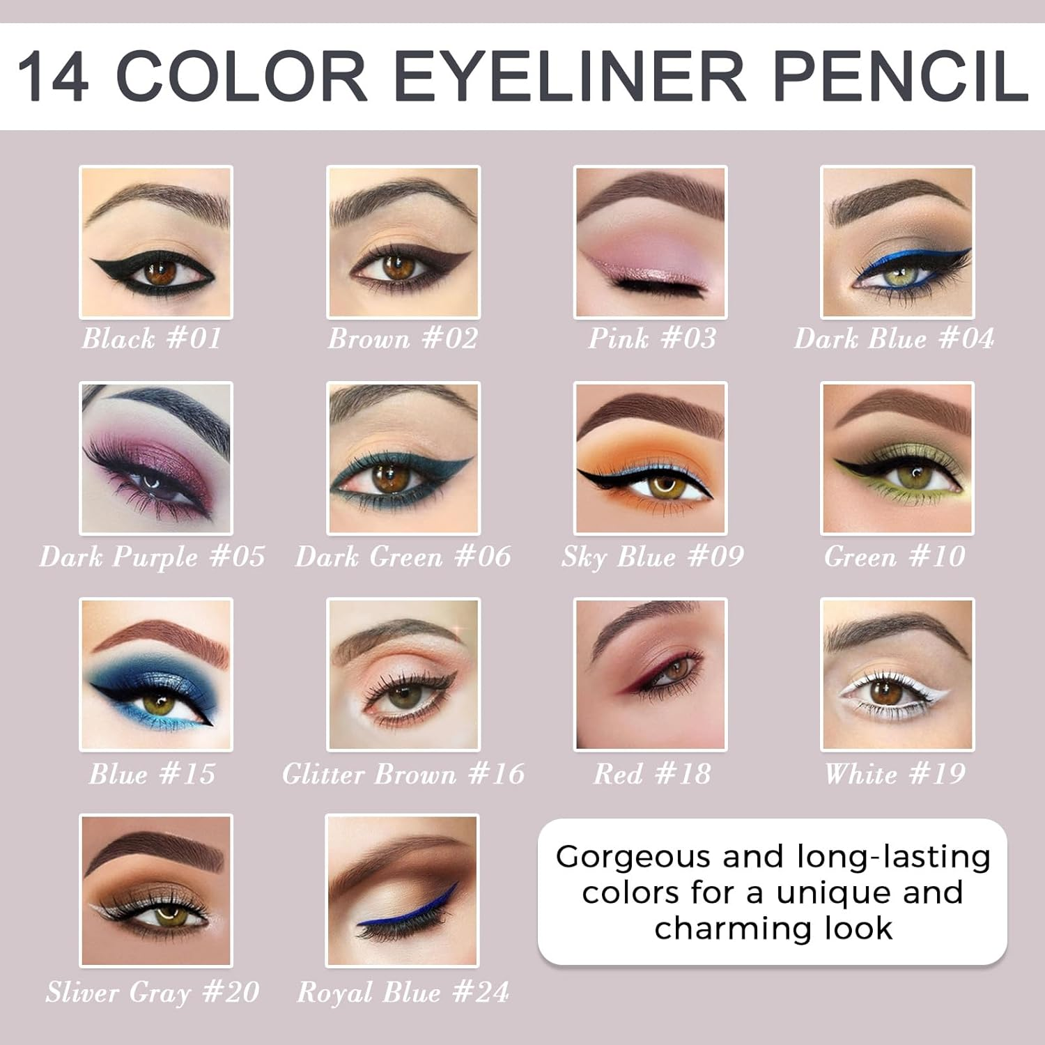 Tehttz 14 Colors Eyeliner Pen Set with Sharpener, Waterproof Eyeshadow Pencil Glitter Eye Liner for Women Matte Eyeshadow Stick Set Long Lasting Professional Eye Makeup Set image number 1