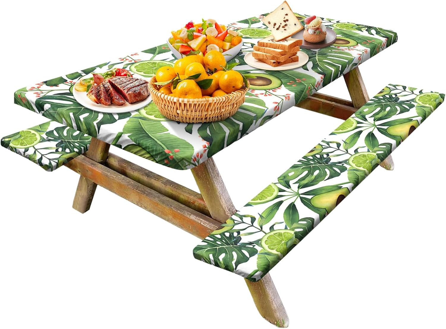 Gupcaqosjw Fitted Picnic Table Cover,6Ft Rectangle Outdoor Tablecloth Waterproof Windproof - Car Travel Must Haves, Elastic Outdoor Supplies, Avocado Pattern image number 1