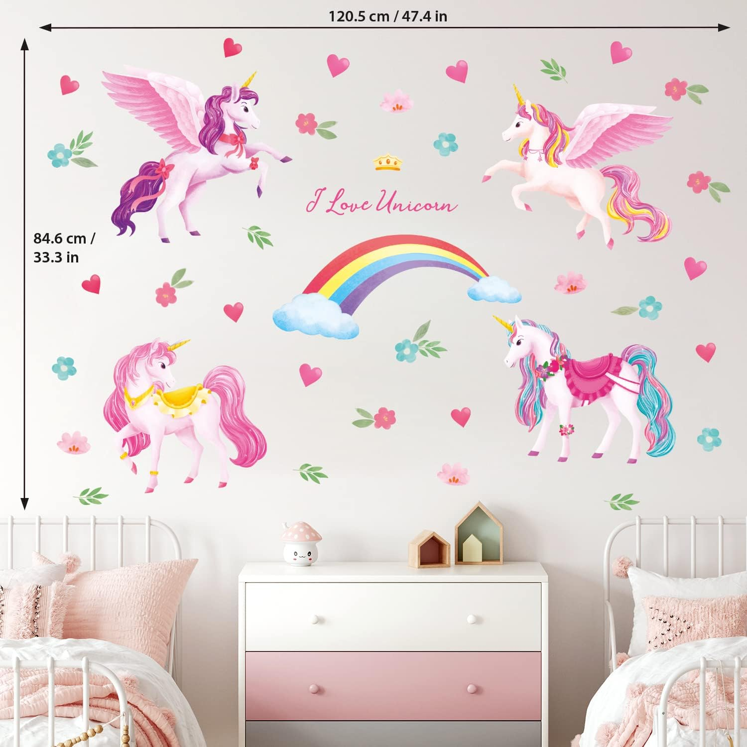DECOWALL DS9-8072 Unicorns and Rainbow Wall Stickers Decals Kids Peel and Stick Removable Nursery D&eacute;cor Girls Boys Bedroom Room Rainbow Art Stars Birthday Baby Home Party Decorations Living Playroom image number 1