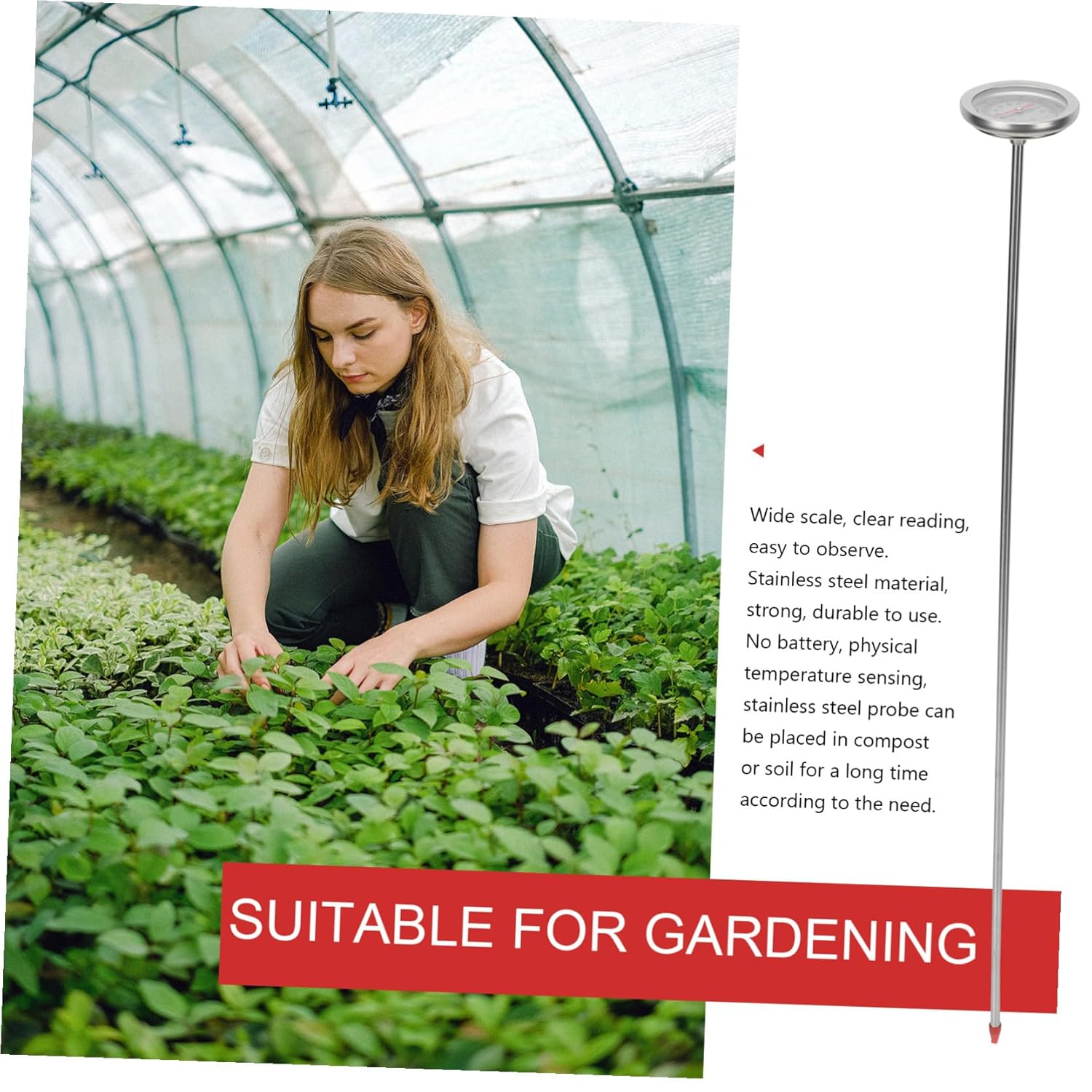 INOOMP Stainless Steel Soil Thermometer with Probe Temperature Measuring Tool for Gardening Compost and Fertilizer Accurate Temperature Detector for Backyard Use image number 2