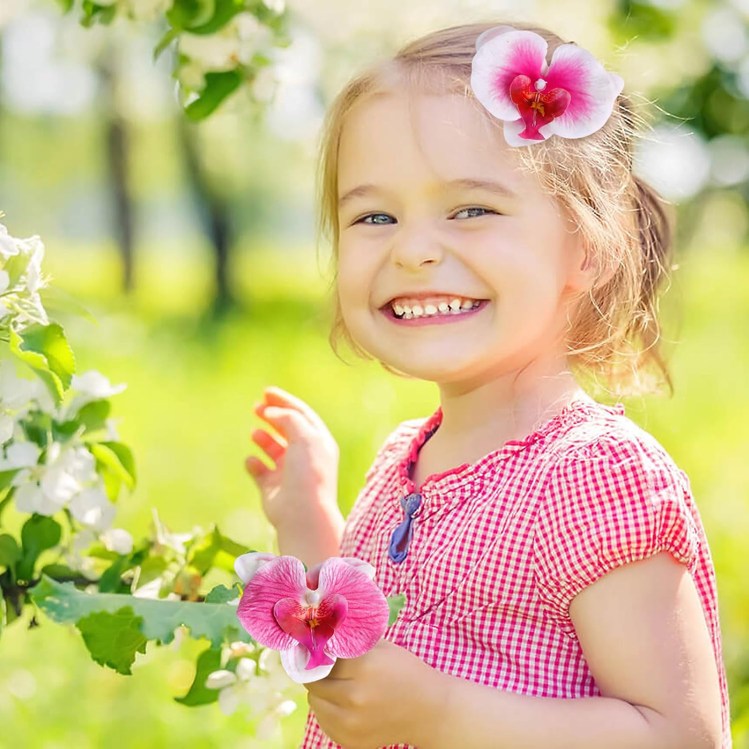 SAIIURV Pack of 10 Pink Flowers Hair Clips, Orchid Artificial Flowers, Hairpin, Women'S Bohemian Hair Flower, Hair Clips, Hair Accessories, Decorations, Hair Accessories for Women, Girls, Summer image number 5