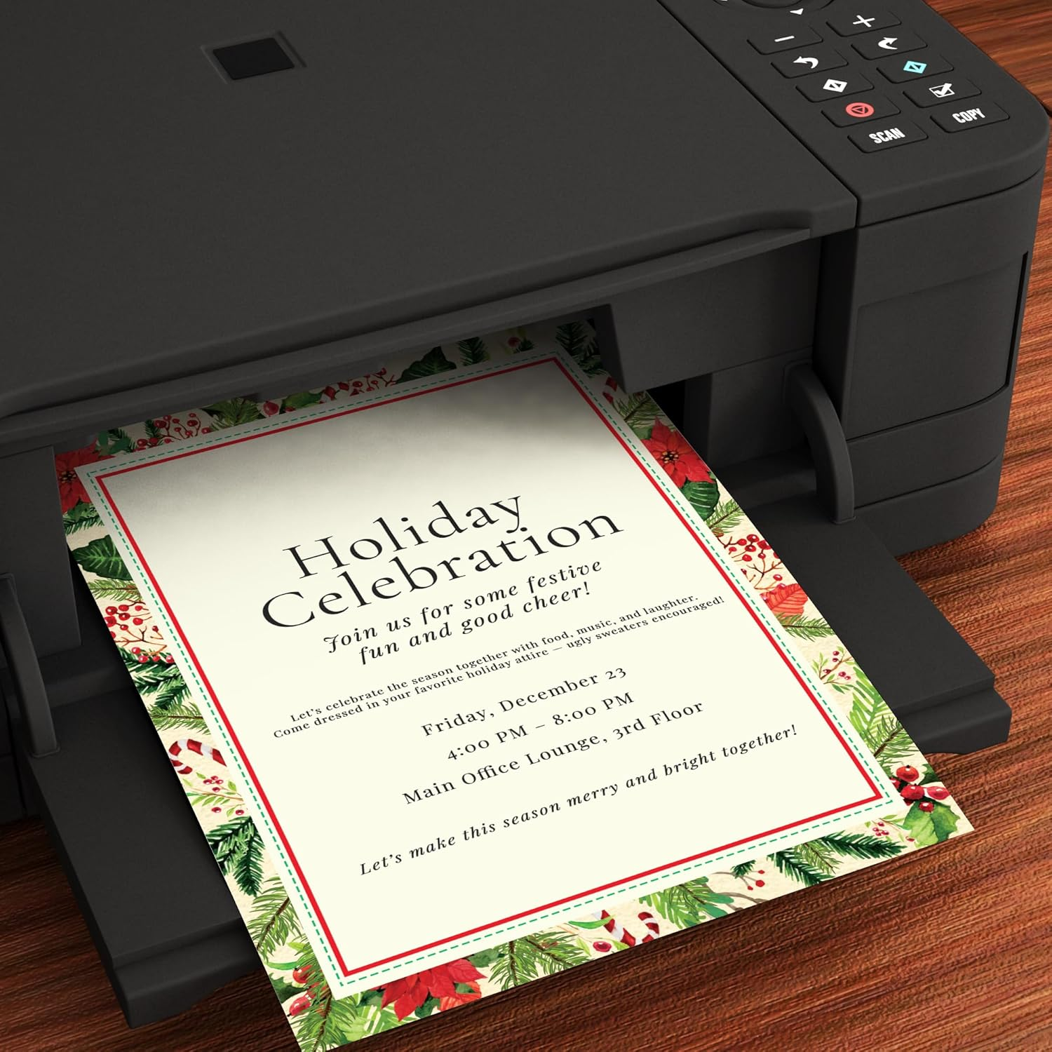 Poinsettia Frame Christmas Holiday Stationery Paper - 80 Sheets image number 2
