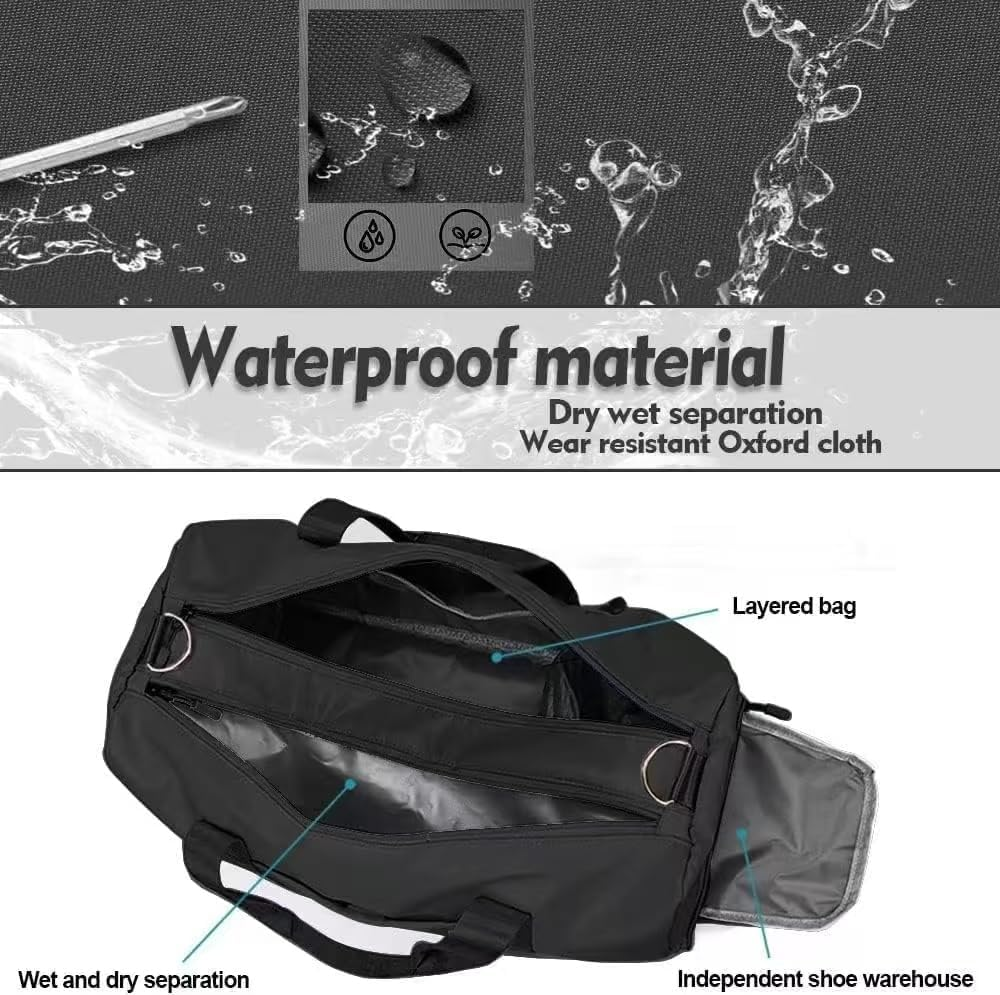 Compact Gym Bag Waterproof - Carry on Duffle Bag for Women Men, Sports Bag with Shoe Compartment & Wet Pocket, Lightweight Travel Duffle for Workout, Weekend Away, Yoga, Football (Black) image number 3