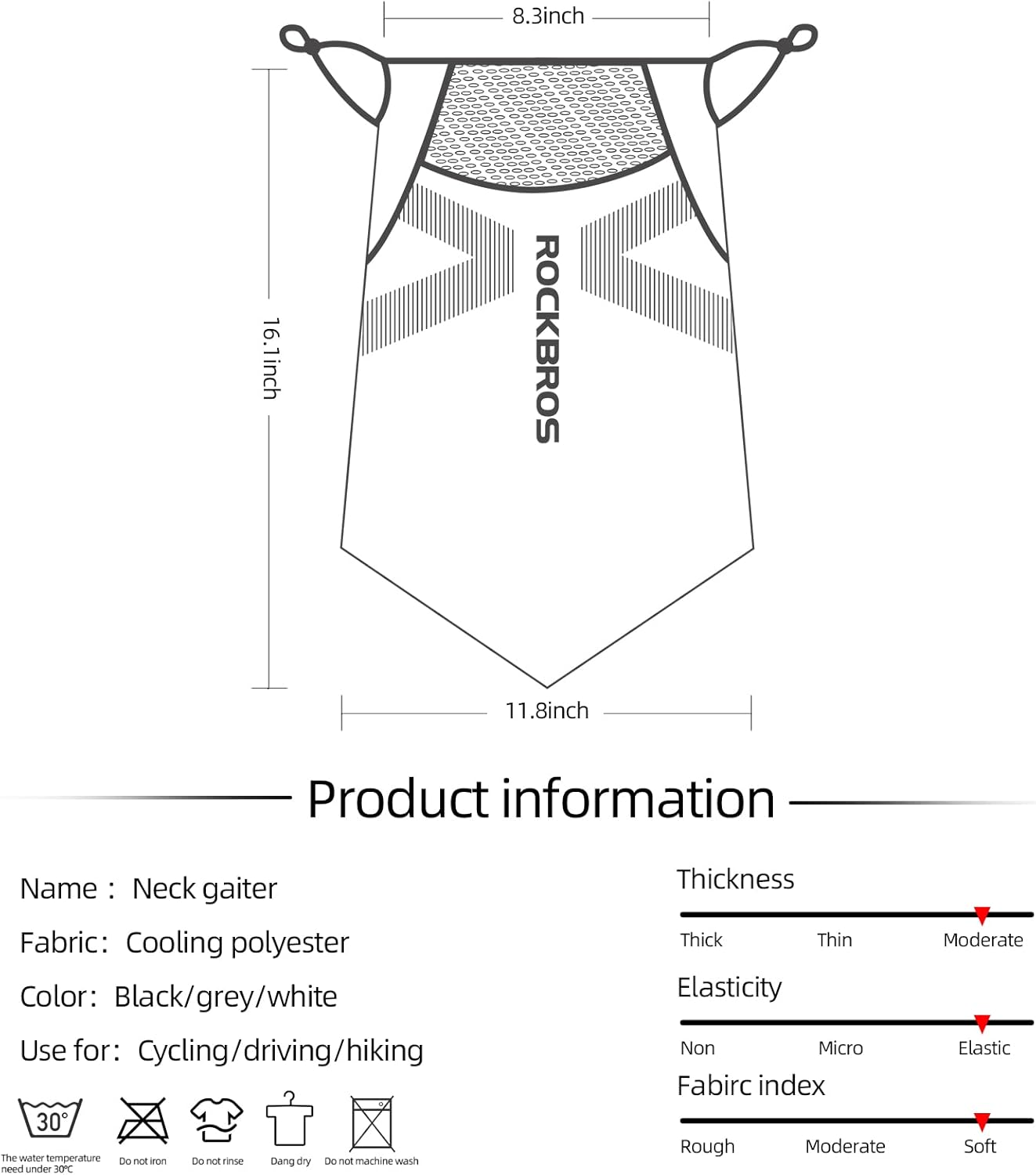 ROCKBROS Cooling Neck Gaiter with Ear Loops Summer Face Coverings for Men Women Cycling Fishing Mask - Black image number 3