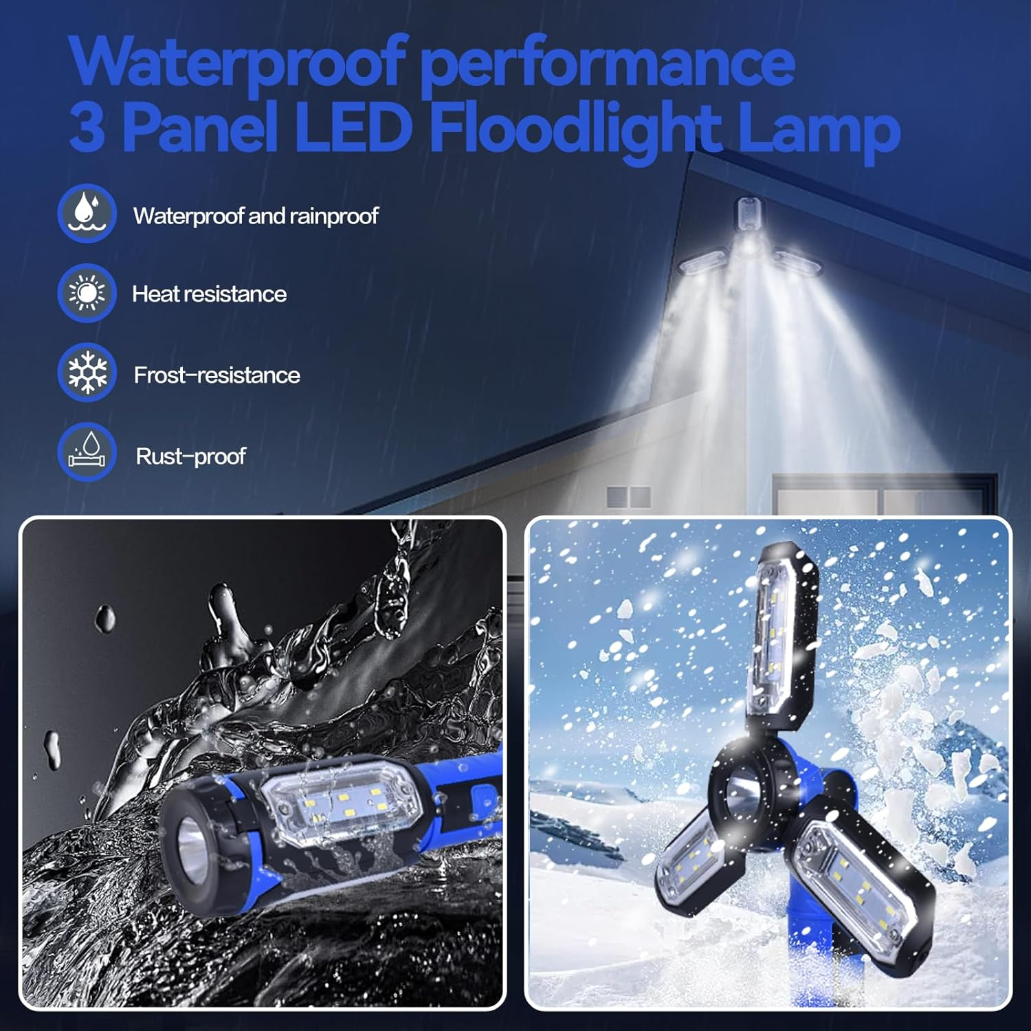 3 Panel LED Floodlight Lamp, Waterproof Work Light with Magnetic Base and Hook for Easy Installation,360&deg; Multi-Use Emergency Touch Flashlight for Outdoor image number 5