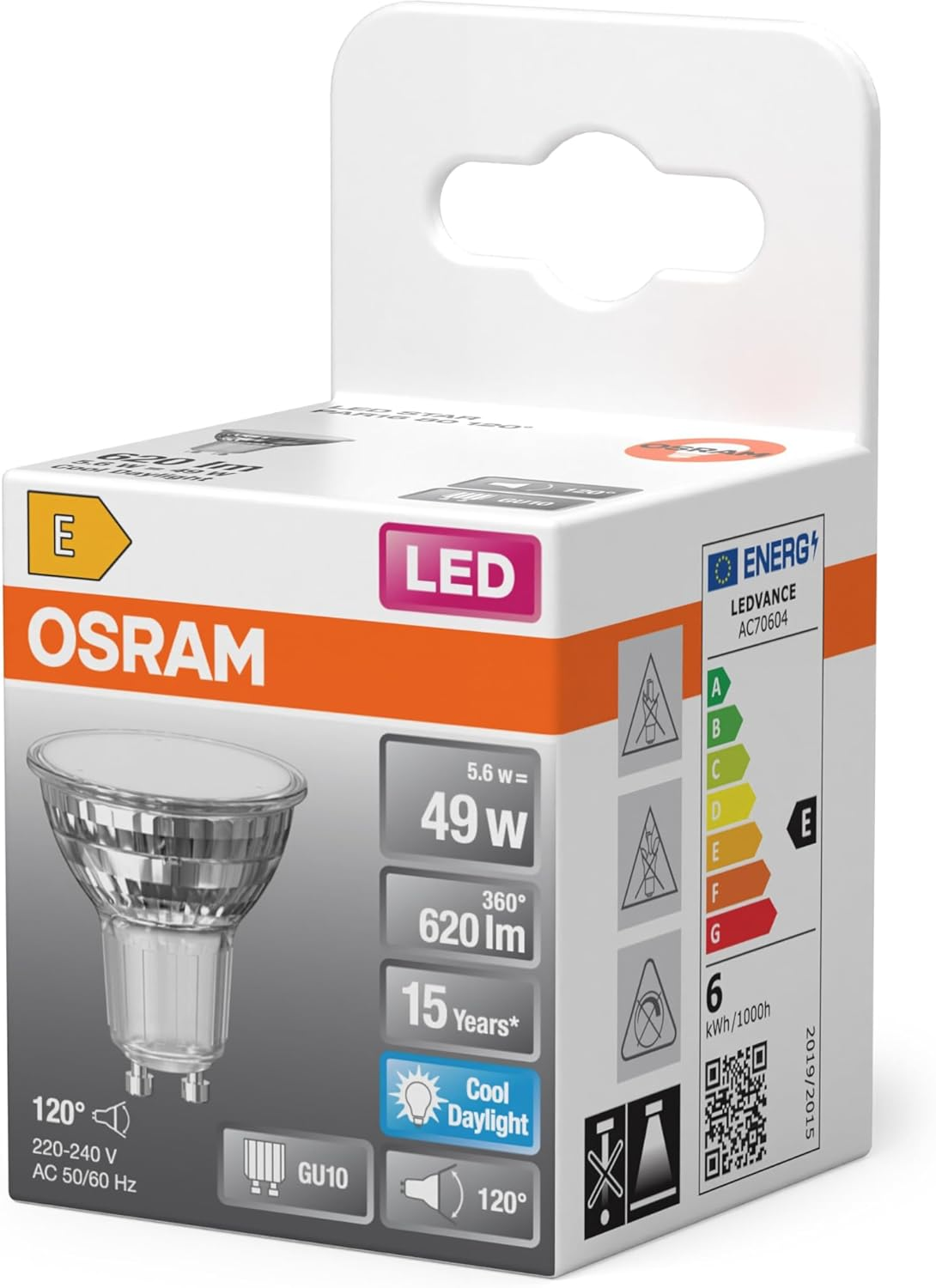 OSRAM LED Star Reflector Lamp PAR16 for Spotlights and Spotlights in Daylight White (6500K), Clear, 50Mm Diameter, 5.6W for 620Lm, GU10 Retrofit Pin Base, Lead-Free Glass, IP20, EEK F image number 2