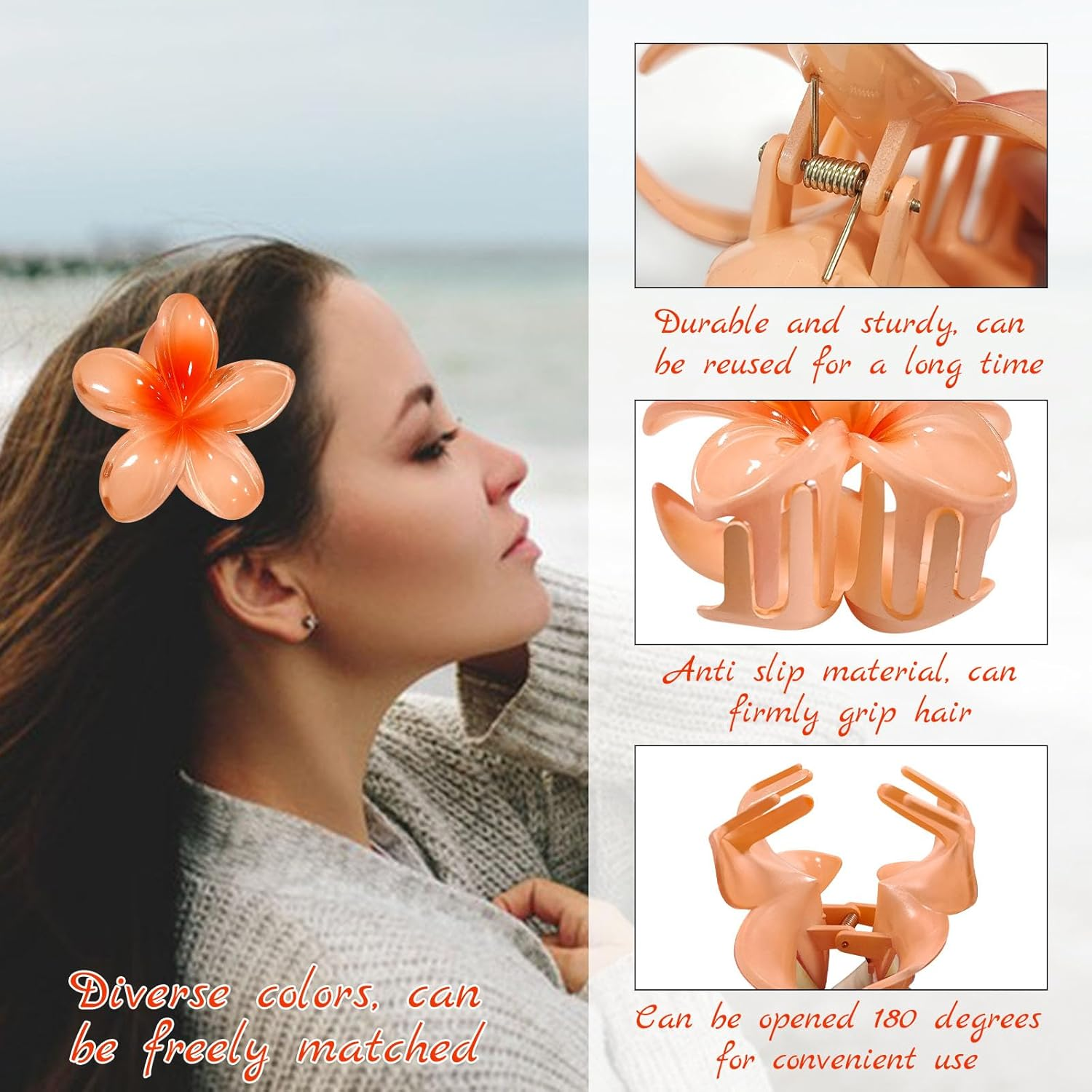 JASFLY Pack of 8 Flower Hair Clips, 4 Colours, Flower Hair Clips, Non-Slip Flower Hair Clips, Flower Hair Clip Can Be Used on Girls, Women, Thick and Thin Hair (8 Cm) image number 1