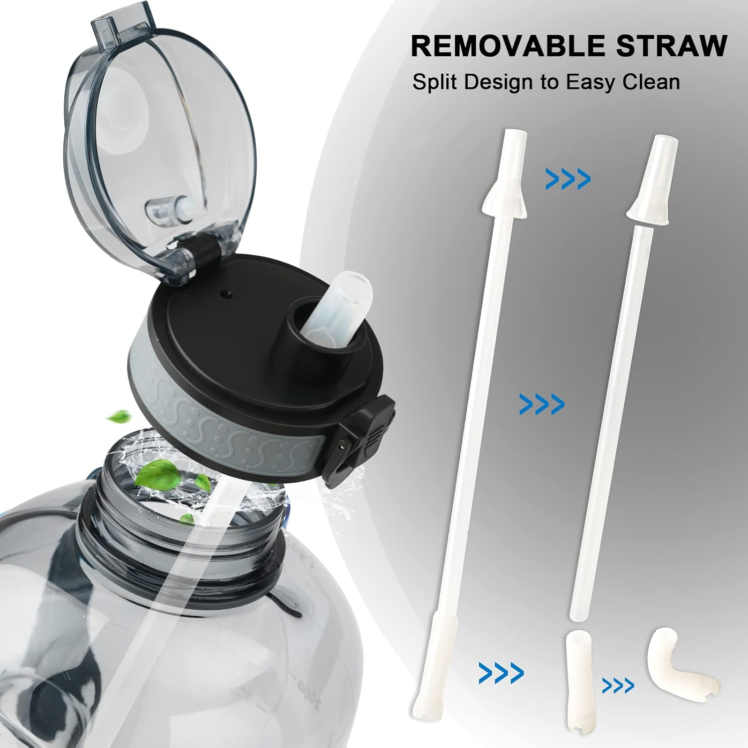 GEMFUL 3 Liter Water Bottles with Handle Motivational BPA Free Big Drinks Bottle for Fitness Sports - Gray image number 5