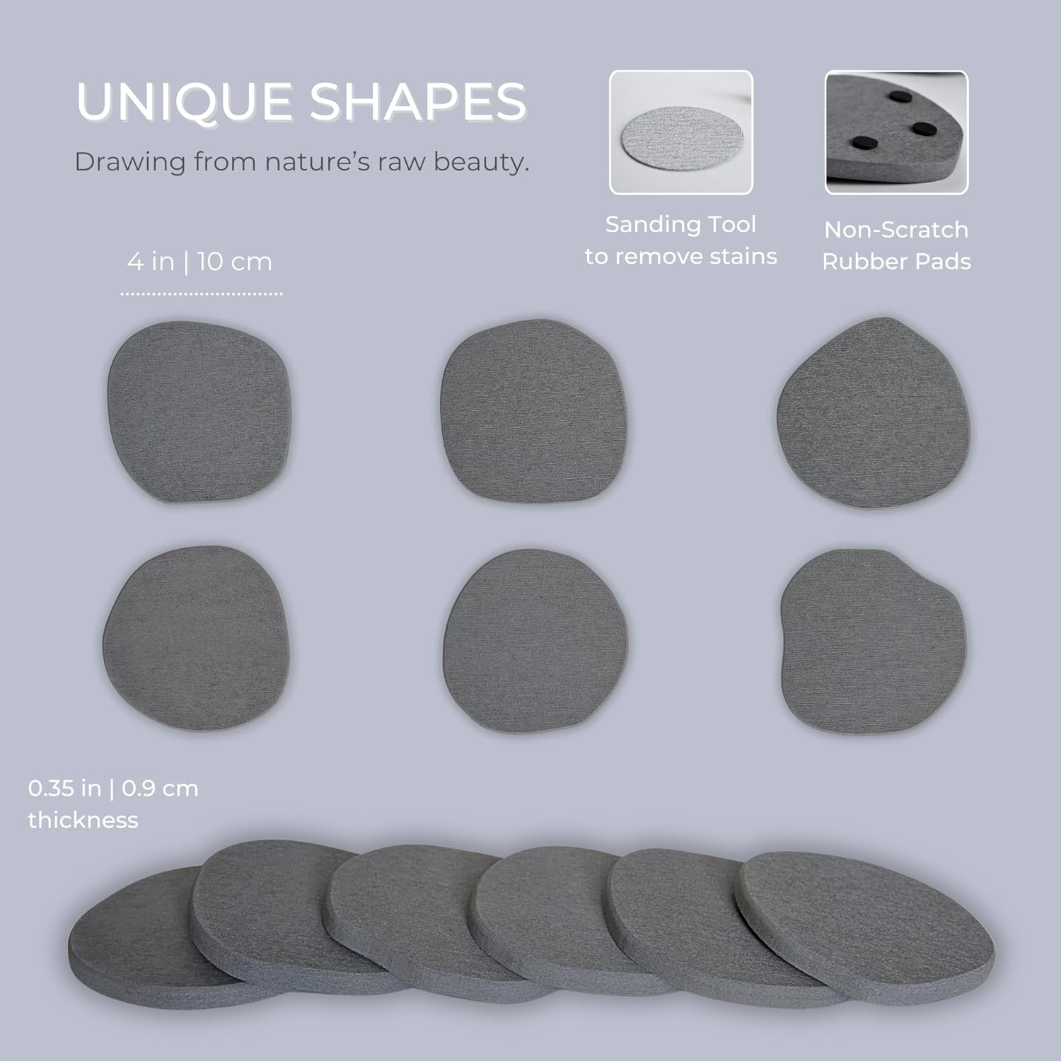 Home - Stone Coasters, Set of 6 | Super Absorbent, Quick Dry Diatomite Coaster for Drinks | Made of Natural Diatomaceous Earth | Absorbing Water Instantly | Unique Shapes | Colour Graphite image number 3