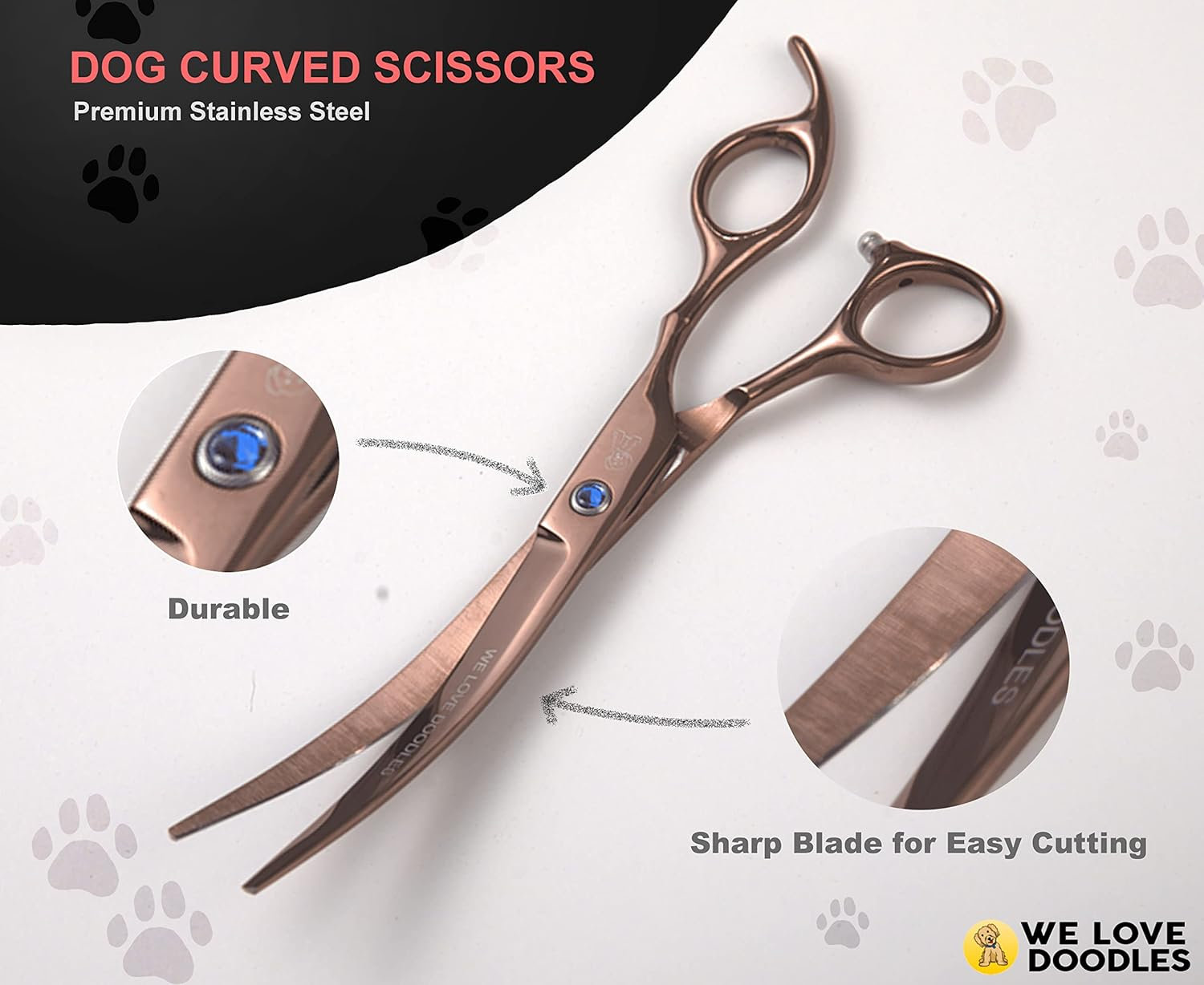 Dog Grooming Scissors Kit - Best Tools for Goldendoodles, Poodles & Doodles - Straight, Curved & Thinning Shears - Golden Doodle Grooming Kit - Professional Grade Steel, 4 Pc Set [We Love Doodles] image number 5