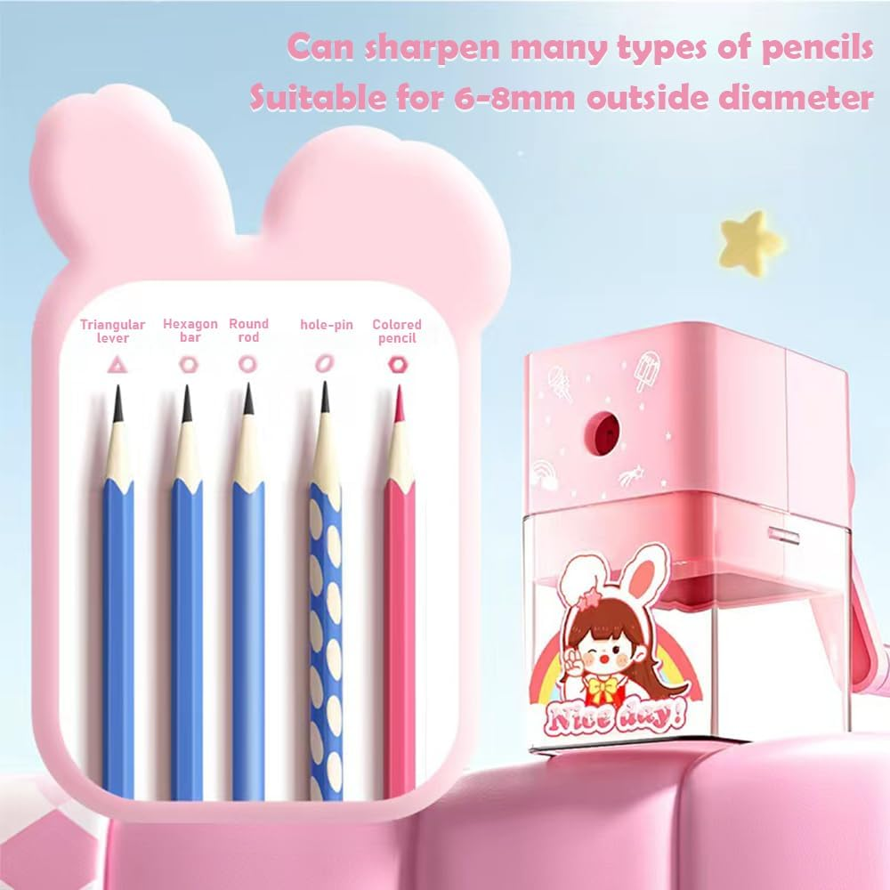 Table Pencil Sharpener,Manual Pencil Sharpener,Can save Time for Adults and Children and Keep the Table Clean (Pink-Girl) image number 3