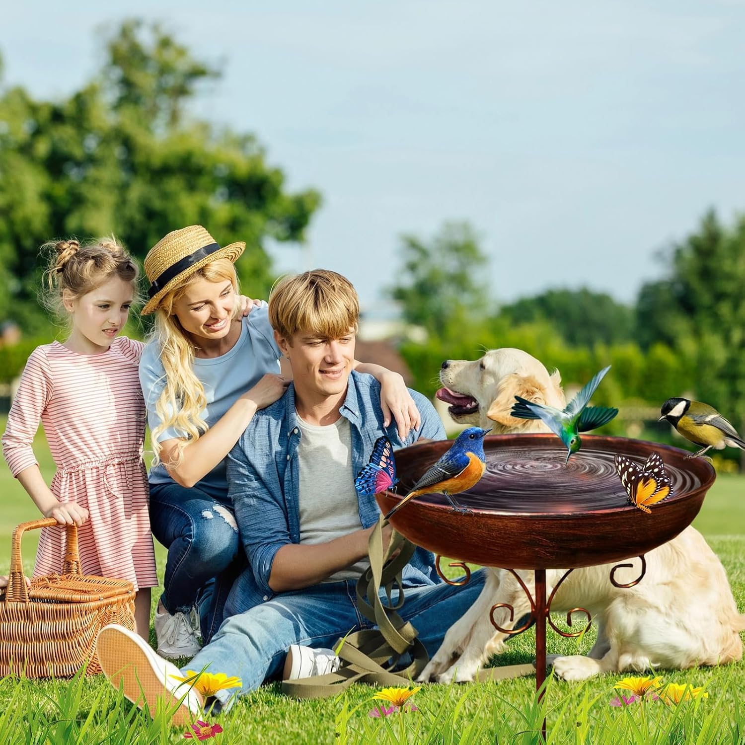Metal Bird Bath Bowl, Vintage Freestanding Birdbath, outside Heavy Duty Garden Birdfeeder Stake Decoration, Sturdy Garden Birdbath, for Outdoors Patio Yard Lawn Wild Bird Watcher Bird Lovers image number 5