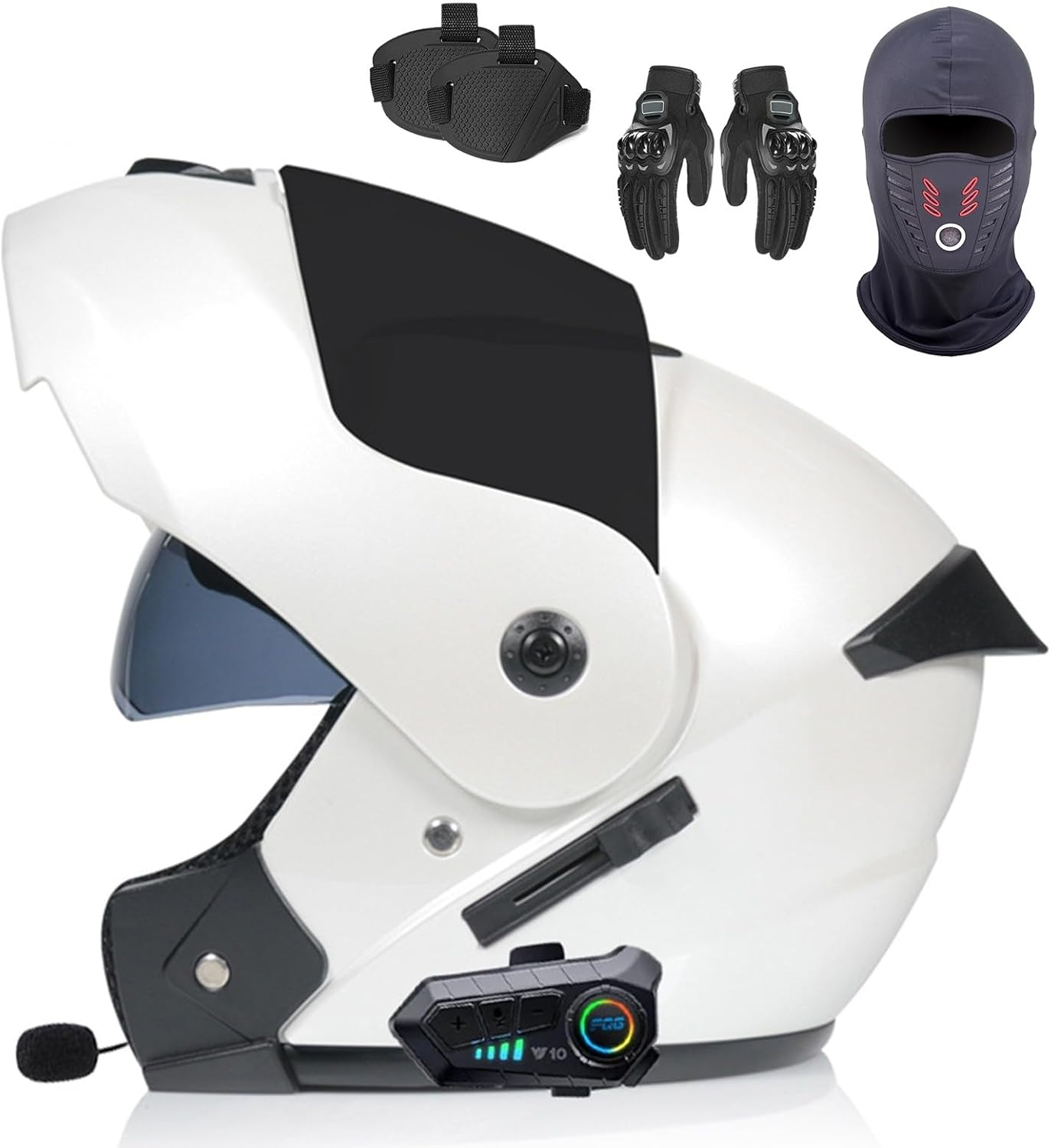 Bluetooth Modular Motorcycle Helmet DOT/ECE Approved Full Face Flip up Anti-Fog Double Sun Visor Helmet for Adults H,XL (61-62Cm)