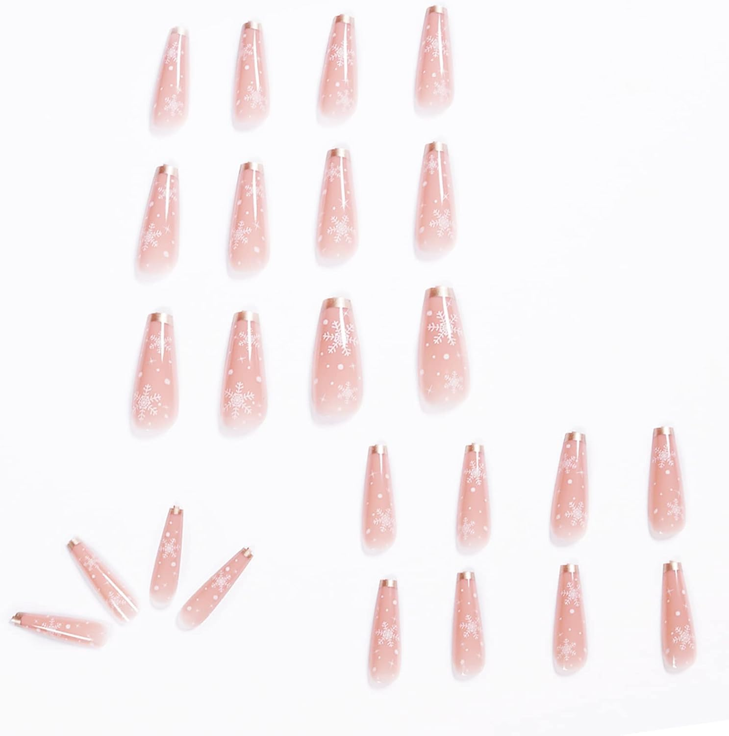 24 Pcs Press on Nails, Sunjasmine Fake Nails with Designs, Acrylic Nails False Nails with Nail Glue for Women (Long Snow) image number 1