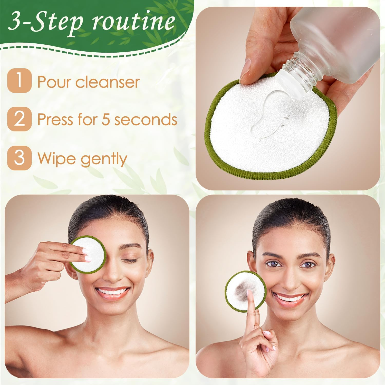 WOTOW Set of 20PCS Reusable Makeup Remover Pads for Face, Washable Bamboo Cotton Rounds Reusable Makeup Cotton Rounds with Mesh Bag and round Storage Box for All Skin Types image number 1