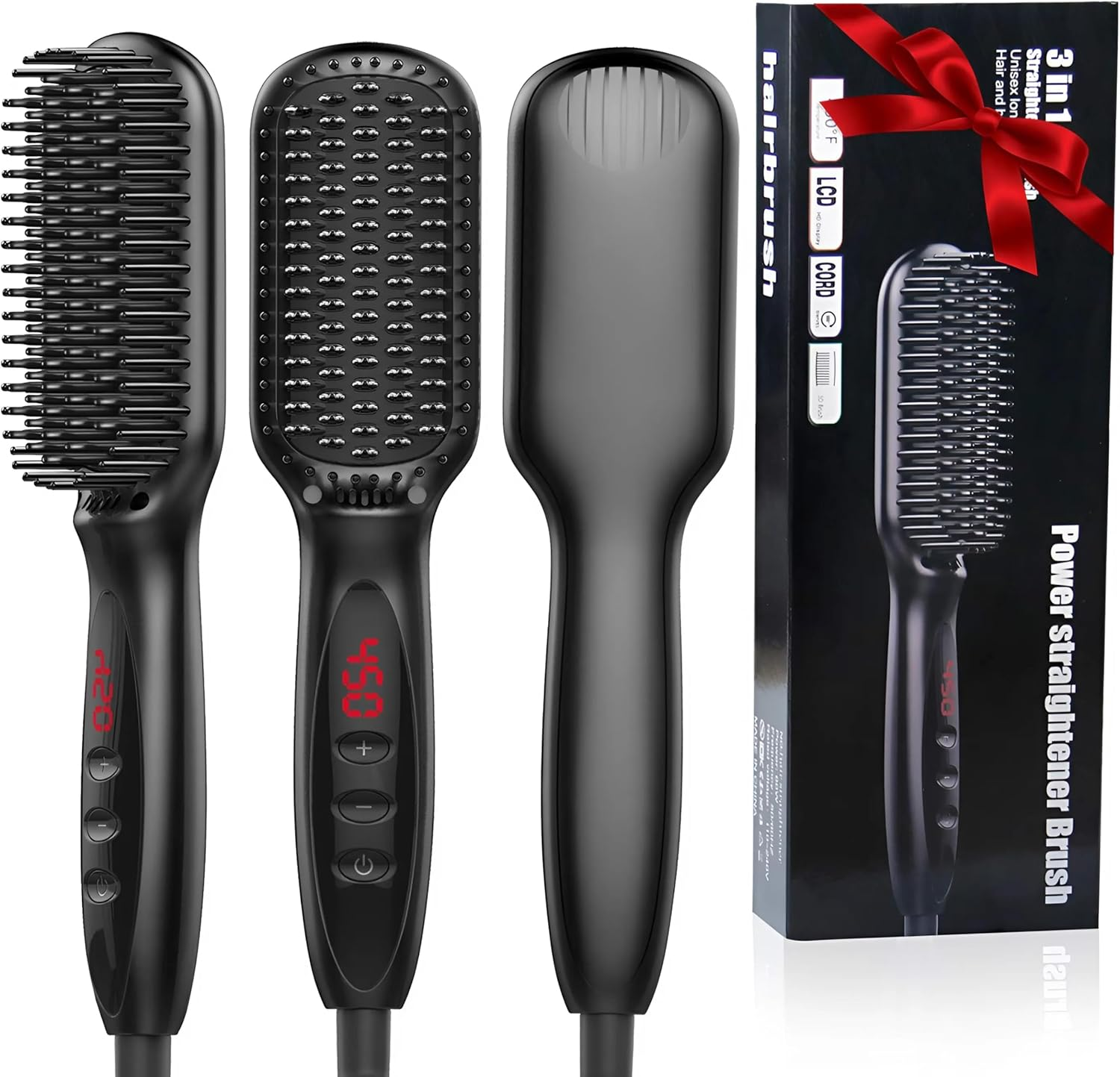Spendeal Hair Straightener Brush Ceramic Heating, 3 in 1 Ionic Straightener with Built-In Comb, Auto Temperature Lock and Auto-Off Function, Anti-Scald, Hair Straightening That Reduces Styling Time image number 3