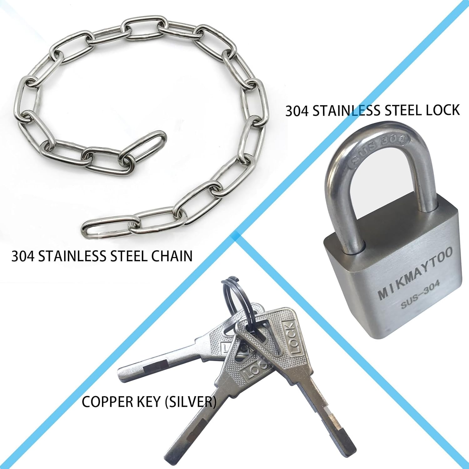 Bike Chain Lock, Gate Chain Lock, 304 Stainless Steel Materials. No Rust, Corrosion Resistance, Premium Case-Hardened Security for Motorcycles, Bike, Generator, Gates,Outdoor (20 INCH Chain Lock) image number 1