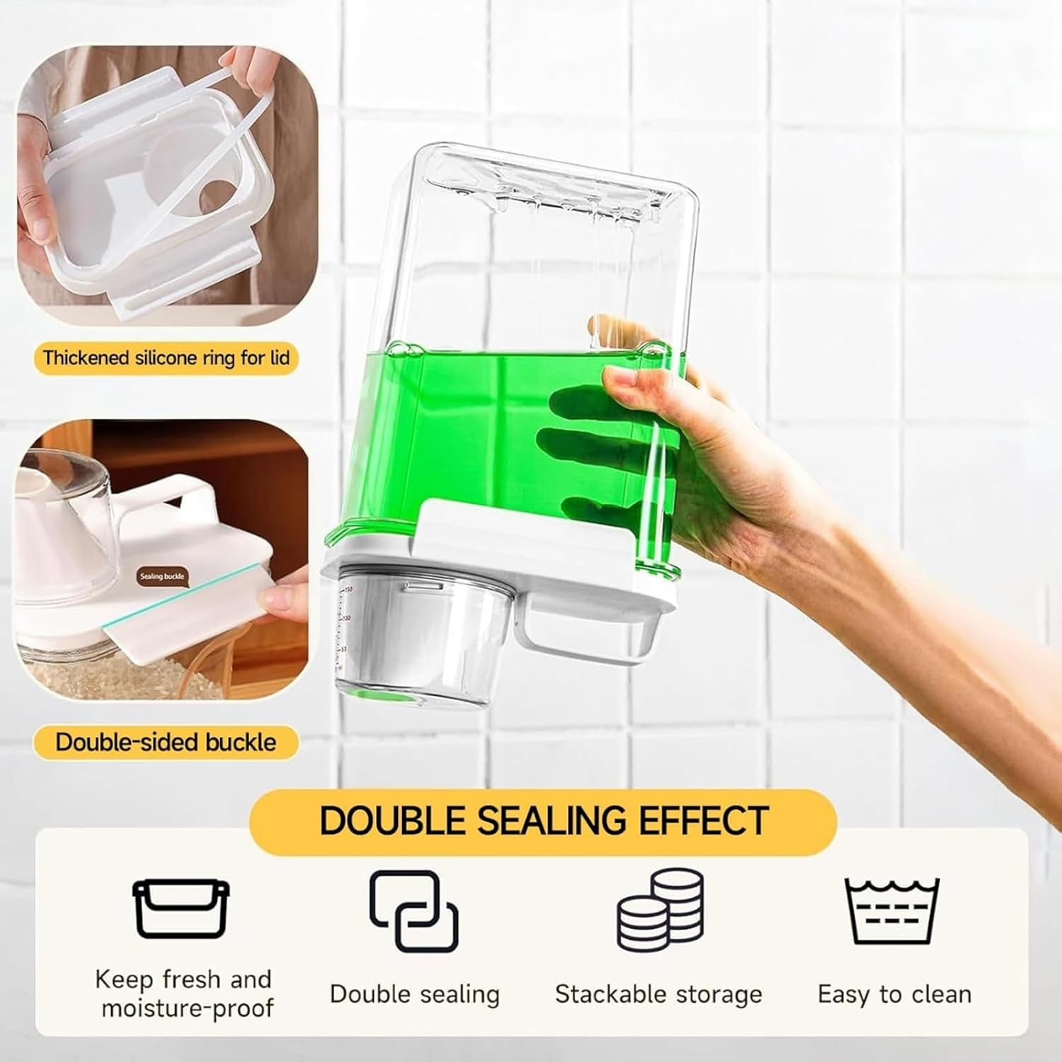 Airtight Food Storage Containers (2-Pack, 1.8L) | Cereal, Rice, Flour & Pet Food Storage | Kitchen Pantry Organization | Measuring Cup & Pour Spout Included image number 5