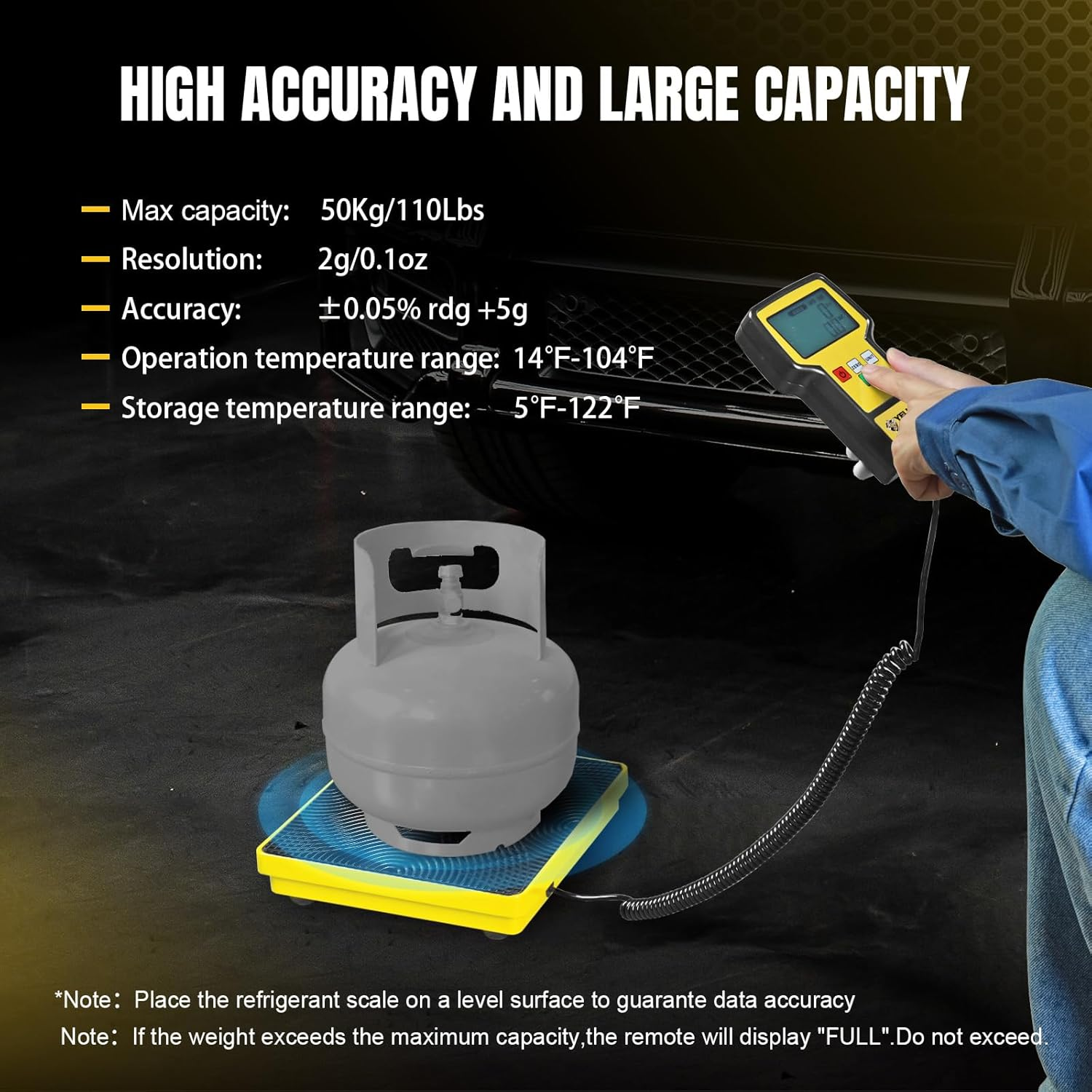 YELLOW JACKET Refrigerant Scale 110 LBS HVAC Freon - Ultra-Large LCD Screen High Precision Electronic Charging Weight Scale with Portable Case for All Recovery Tanks image number 5