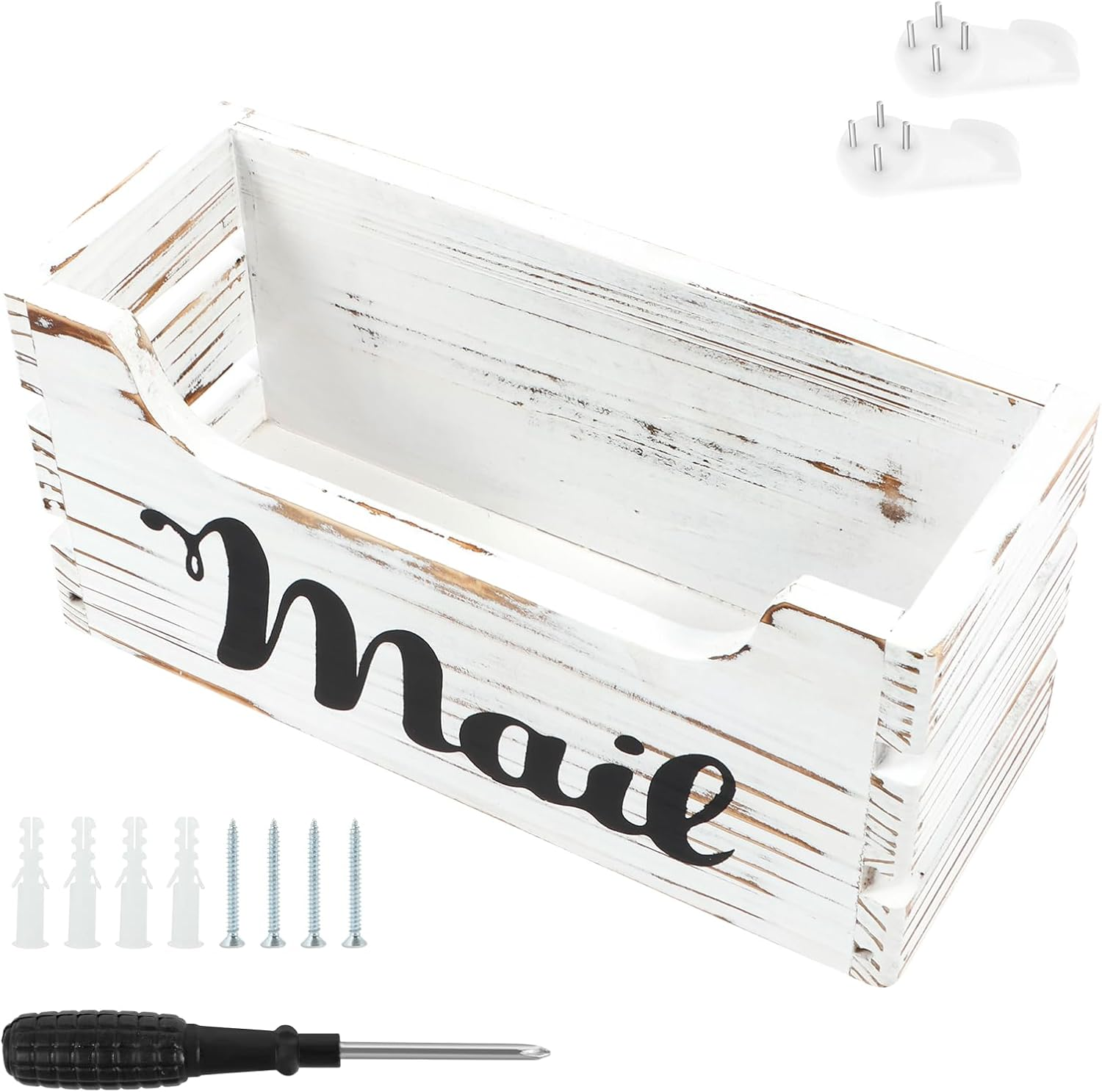 UKQRRTC Wood Mail Organizer, Vintage Mail Holder, Countertop Mail Basket, Wall Mount Mail Organizer Box for Office Home (White)