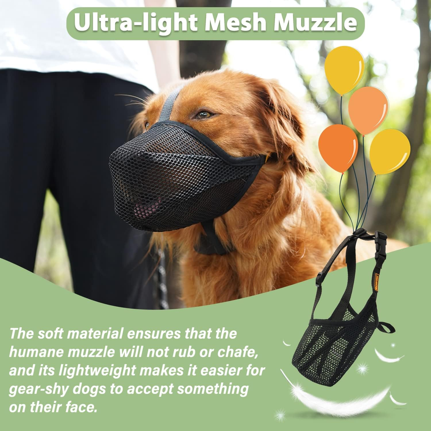Mayerzon Dog Muzzle, Patented Soft Mesh Muzzle for Small Medium Large Dogs for Scavenging Biting Licking and Chewing, Allows to Pant and Drink (L, Black) image number 3