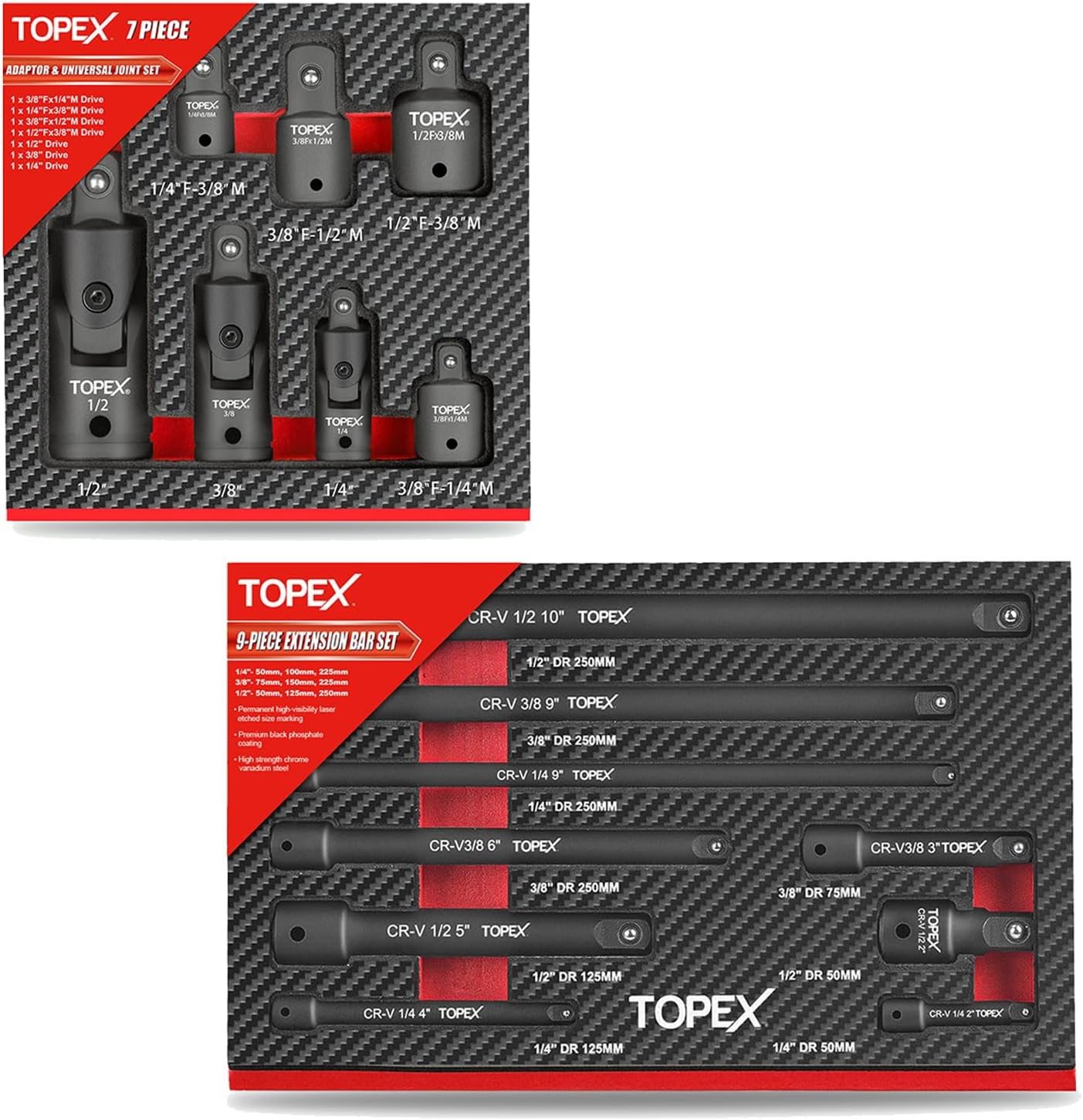 TOPEX 16-Piece Socket Adaptor& Extension Bar Set image number 2