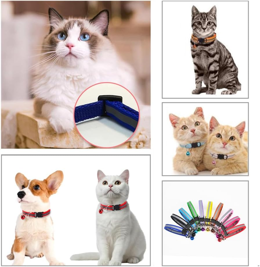 Cat Collars Breakaway with Bell, Wanfoou 12 Pack Reflective Cat Collar with Bell, Reflective Safety Buckle Kitten Collar, Ideal for Girl Cats Male Cats and Puppy Pet Supplies image number 2